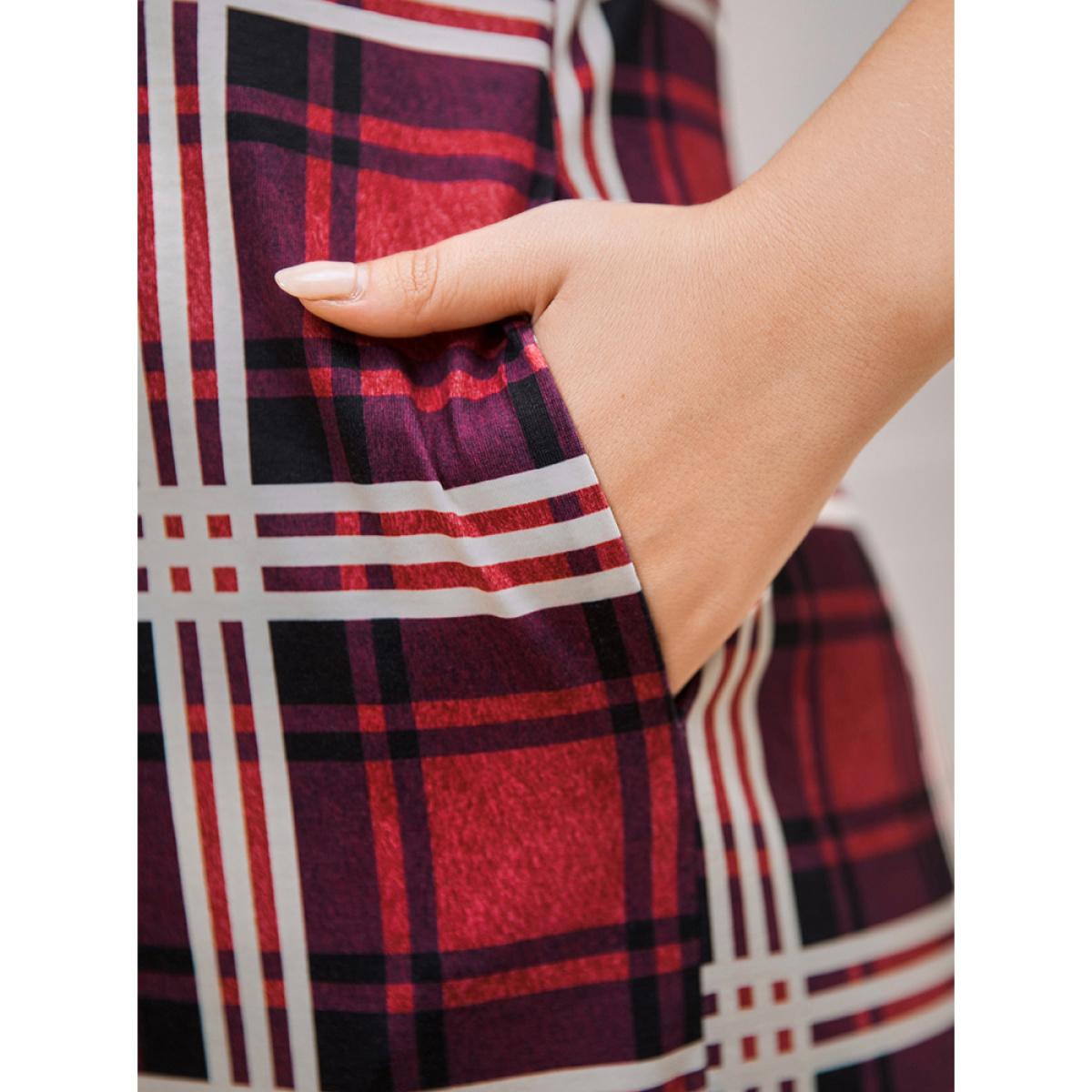 Plus Size Plaid Pocket Lace Trim Cami Jumpsuit Women Multicolor Casual Plaid Lace V-neck Pocket Loungewear BloomChic 30/6X Product Image