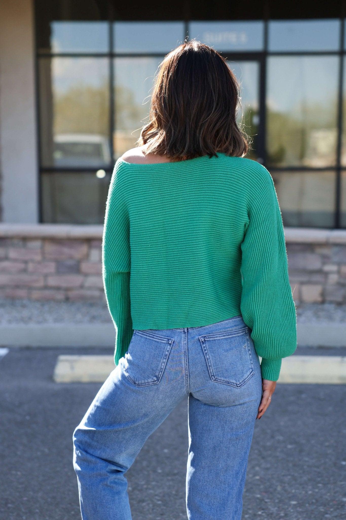 Avery Ribbed Boat Neck Sweater - Green - DOORBUSTER Product Image