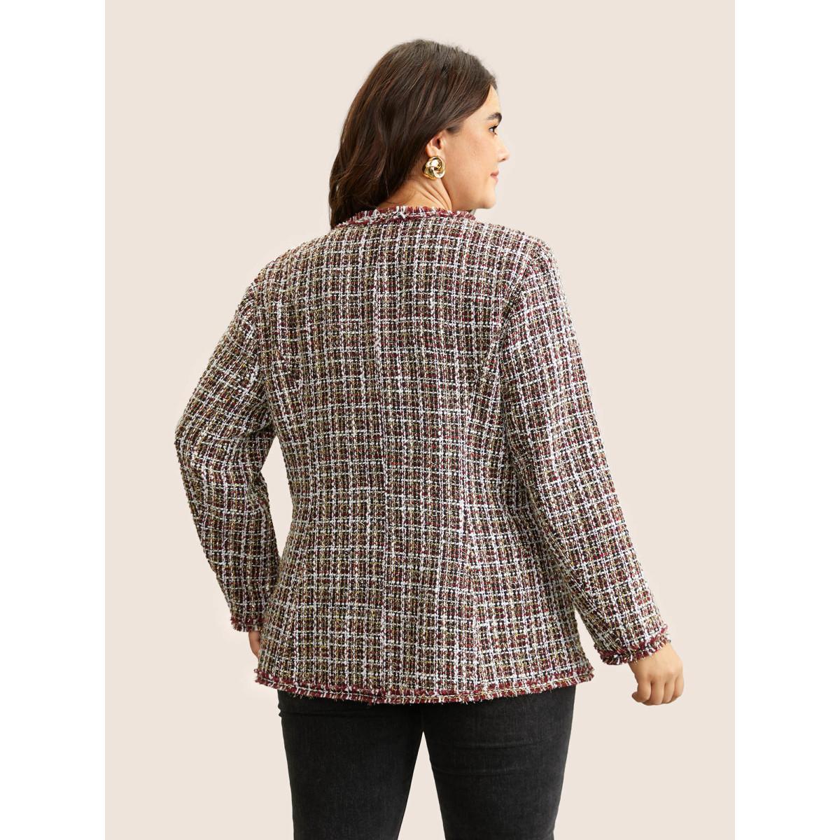 Plus Size Tweed Fuzzy Trim Pocket Open Front Jacket Women Multicolor Texture Pocket Everyday Jackets BloomChic 12/L Product Image