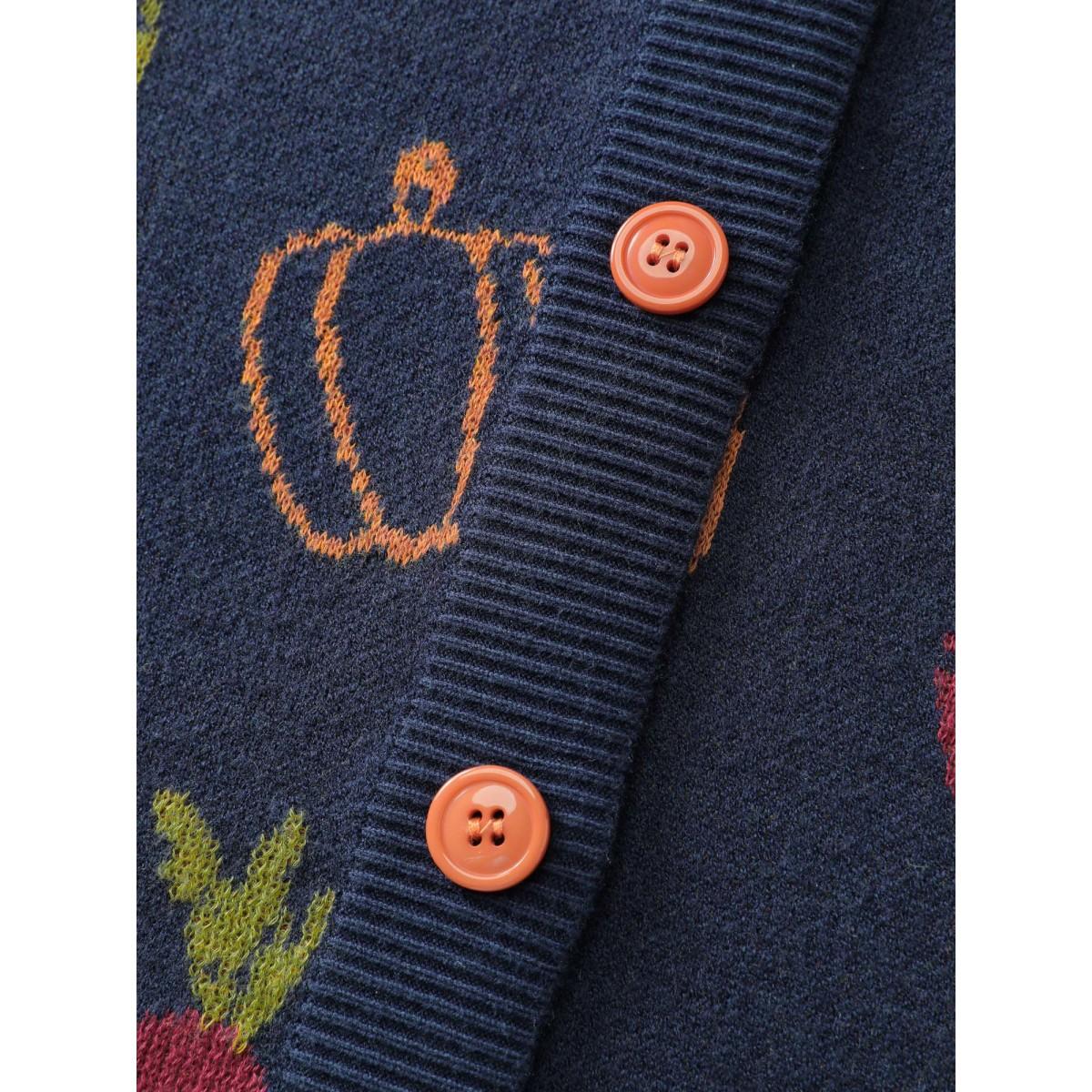 Plus Size Vegetable Print Buttons Colorful Knit Cardigan Midnight Women Playful Loose Long Sleeve Casual Cardigans BloomChic 14-16/1X Product Image