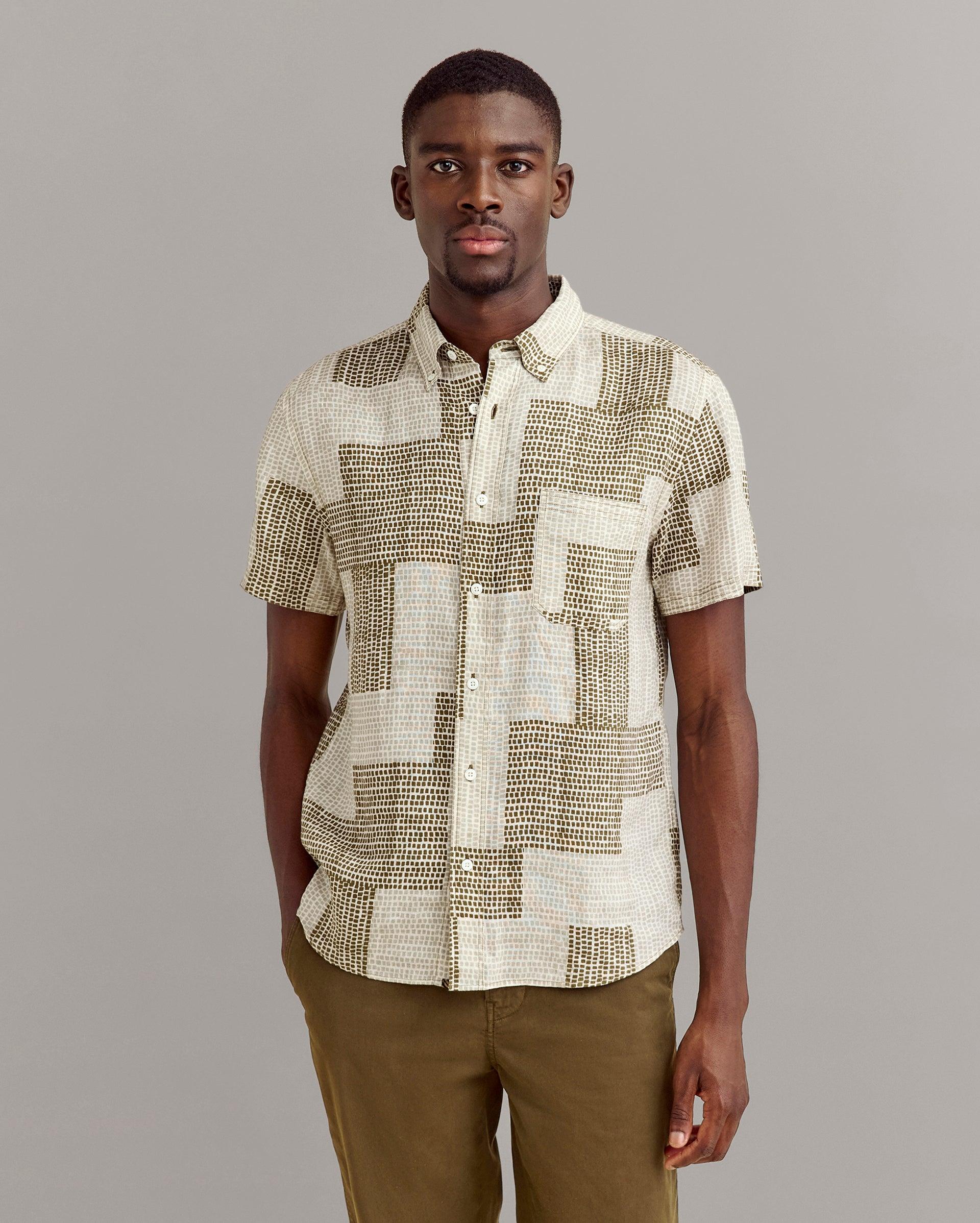 Short Sleeve Brick Patchwork Tuscumbia Shirt Button Down -  Product Image