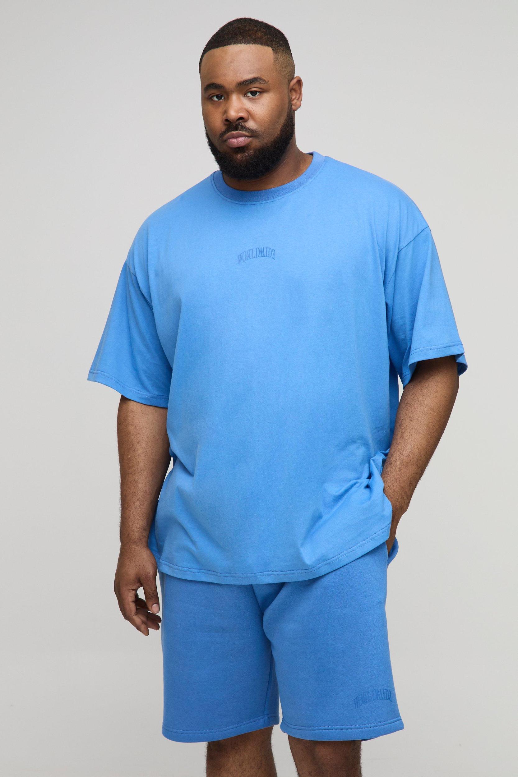 Plus Oversized Worldwide Over Seam Print T-Shirt & Short Set | boohooMAN USA Product Image