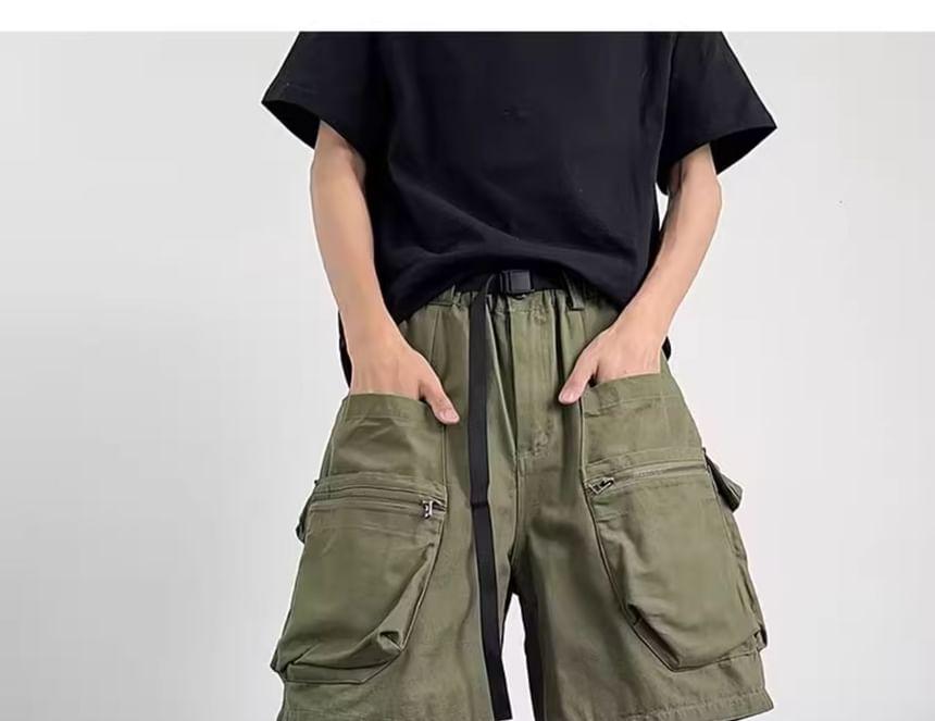 Drawstring Waist Plain Cargo Shorts Product Image