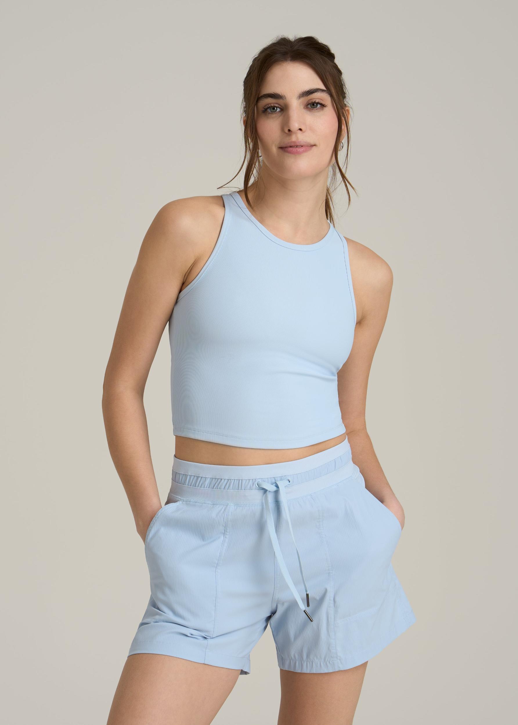 Cropped Ribbed Tank Top for Tall Women in Ice Blue Female Product Image