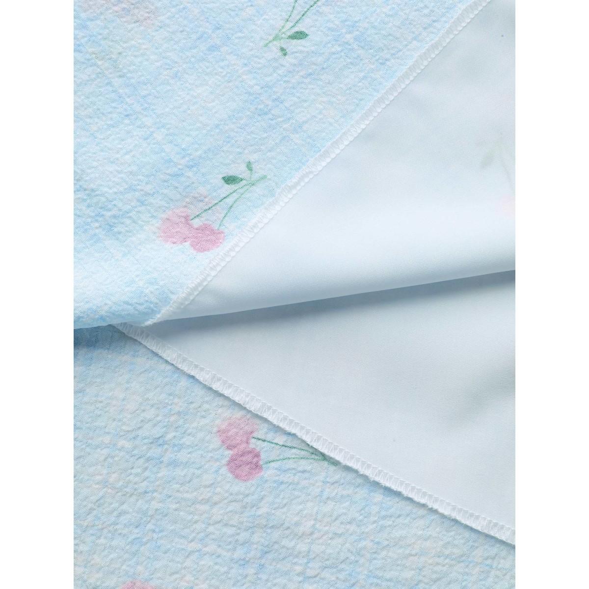 Plus Size Cherry Gingham Print Shirred Midi Dress LightBlue Women Timeless Ruffles Square Neck Short sleeve Curvy BloomChic 26/4X Product Image