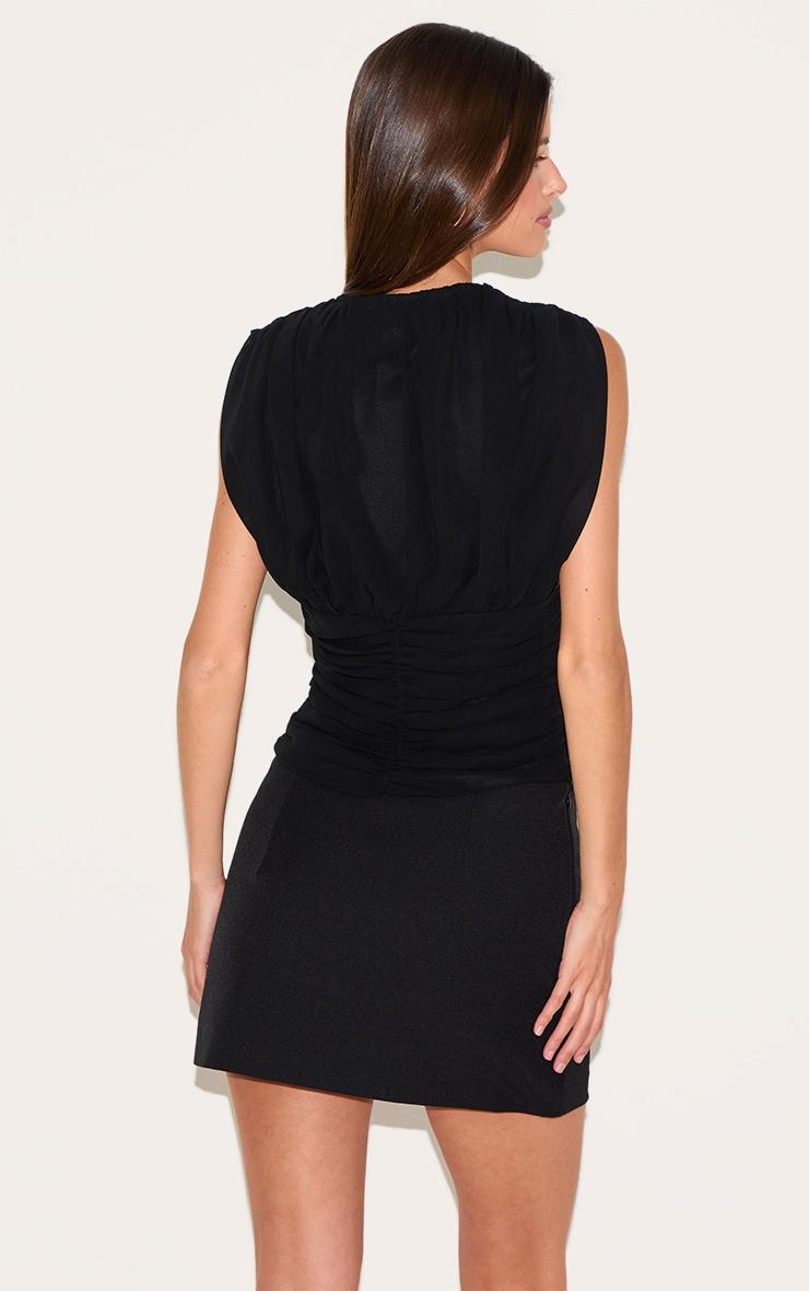 Black Chiffon Plunge Ruched Bodice Top Product Image