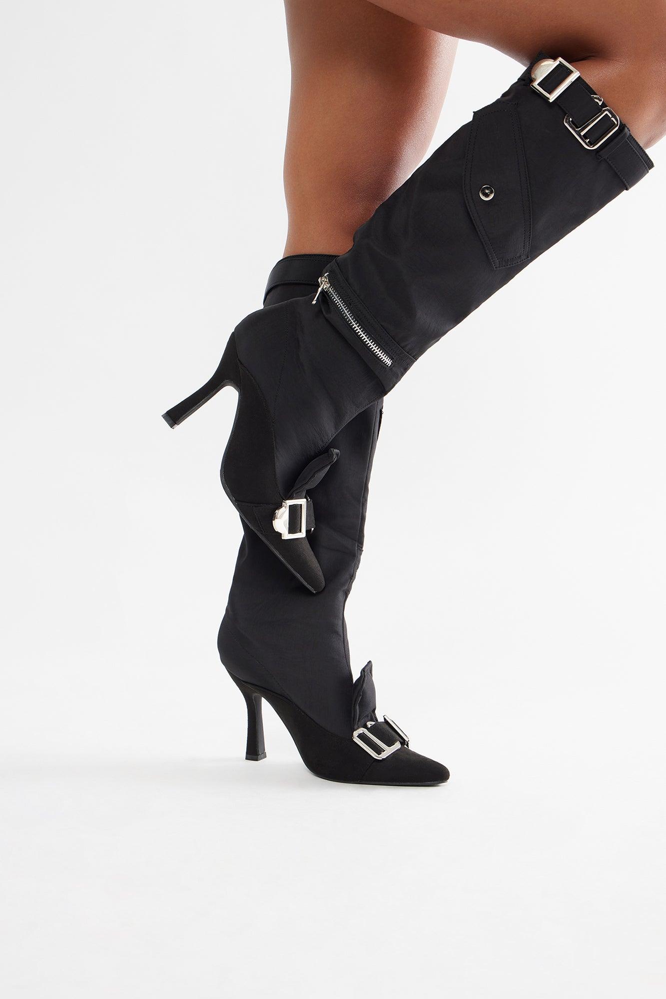 Davina Buckle Knee High Boots - Black Product Image