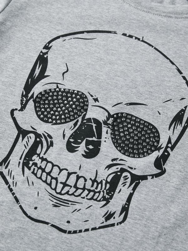 Skull Rhinestone Print Short Sleeve Tee Product Image