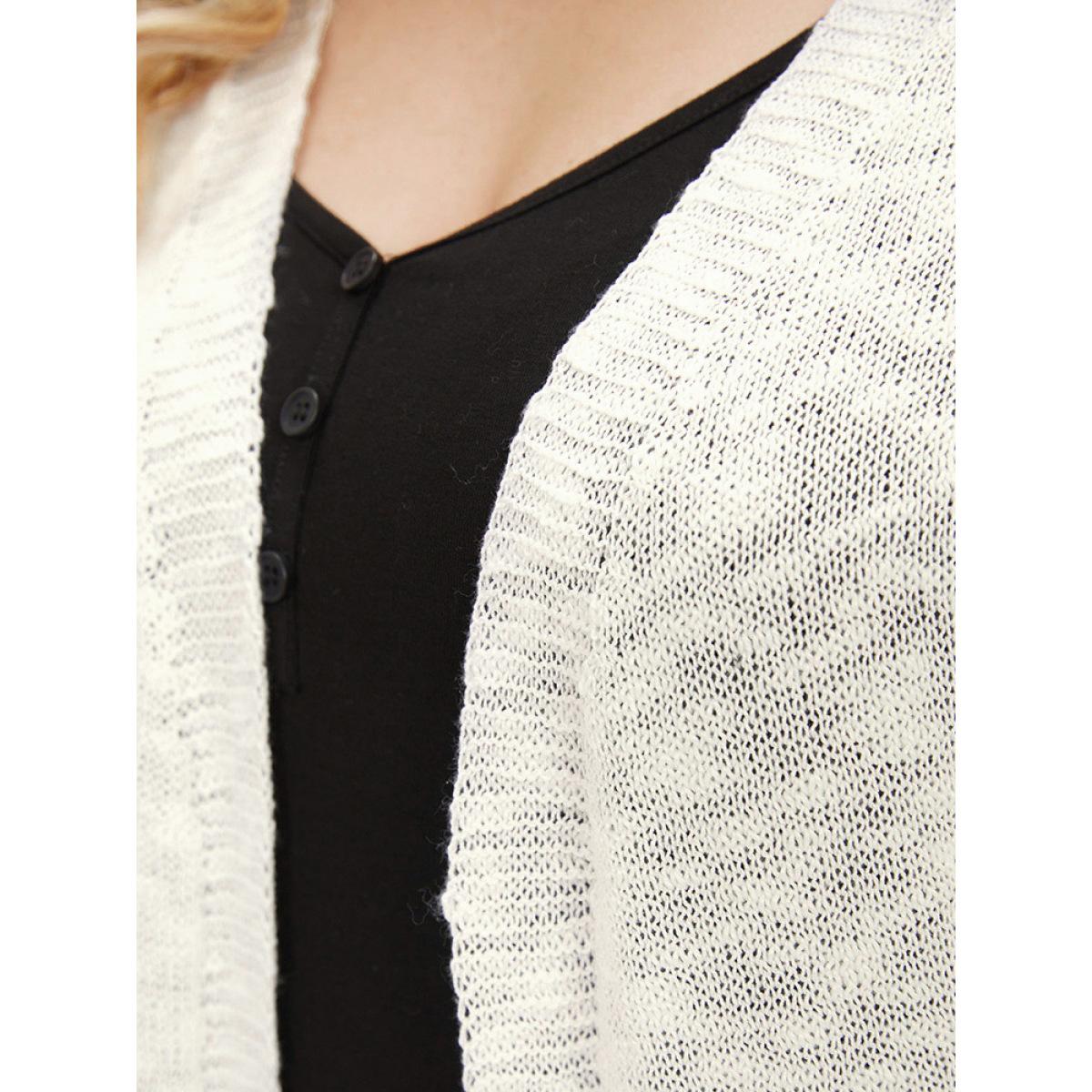 Plus Size Contrast Patched Pocket Open Front Cardigan White Women Casual Loose Long Sleeve Everyday Cardigans BloomChic 12/L Product Image
