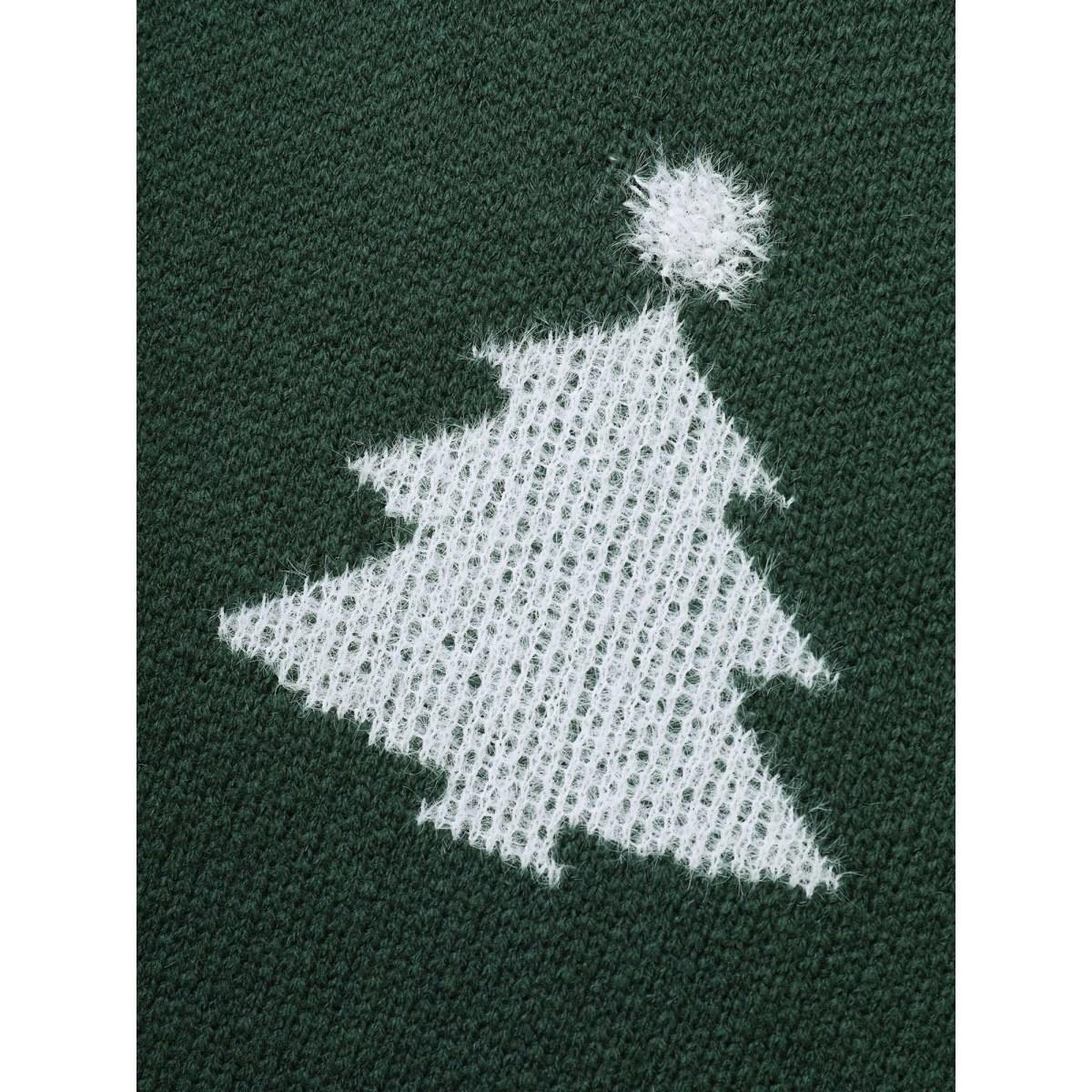 Plus Size Festive Trees Ribbed Detailing Pullover DarkGreen Women Casual Loose Long Sleeve Round Neck Everyday Pullovers BloomChic 18-20/2X Product Image