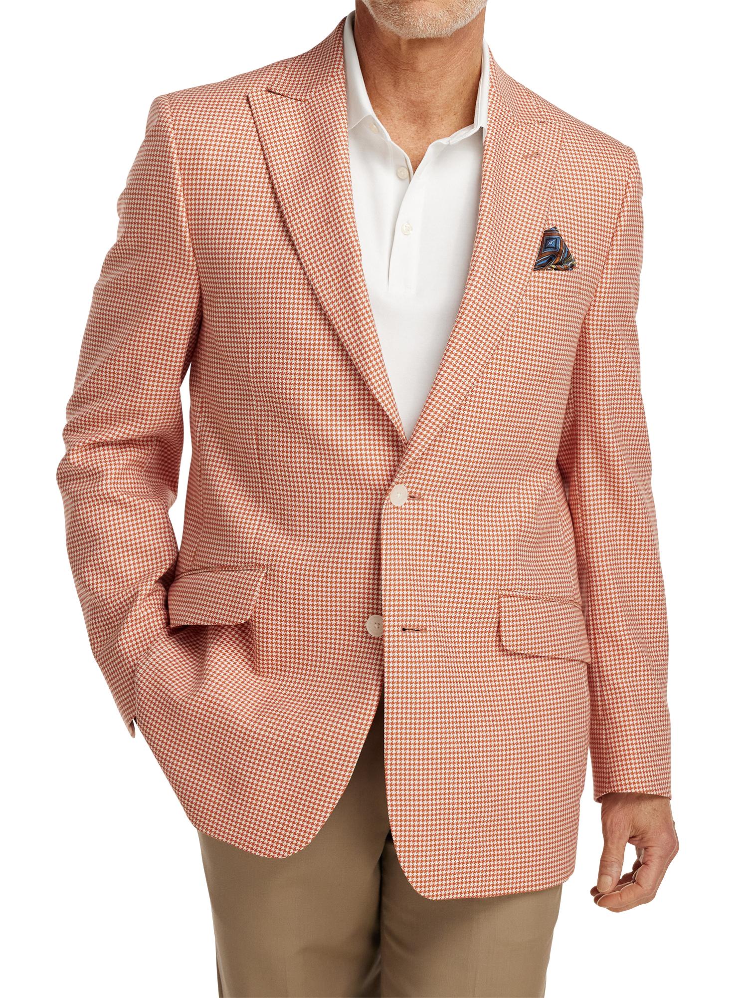 Wool Houndstooth Single Breasted Peak Lapel Sport Coat - Melon Product Image