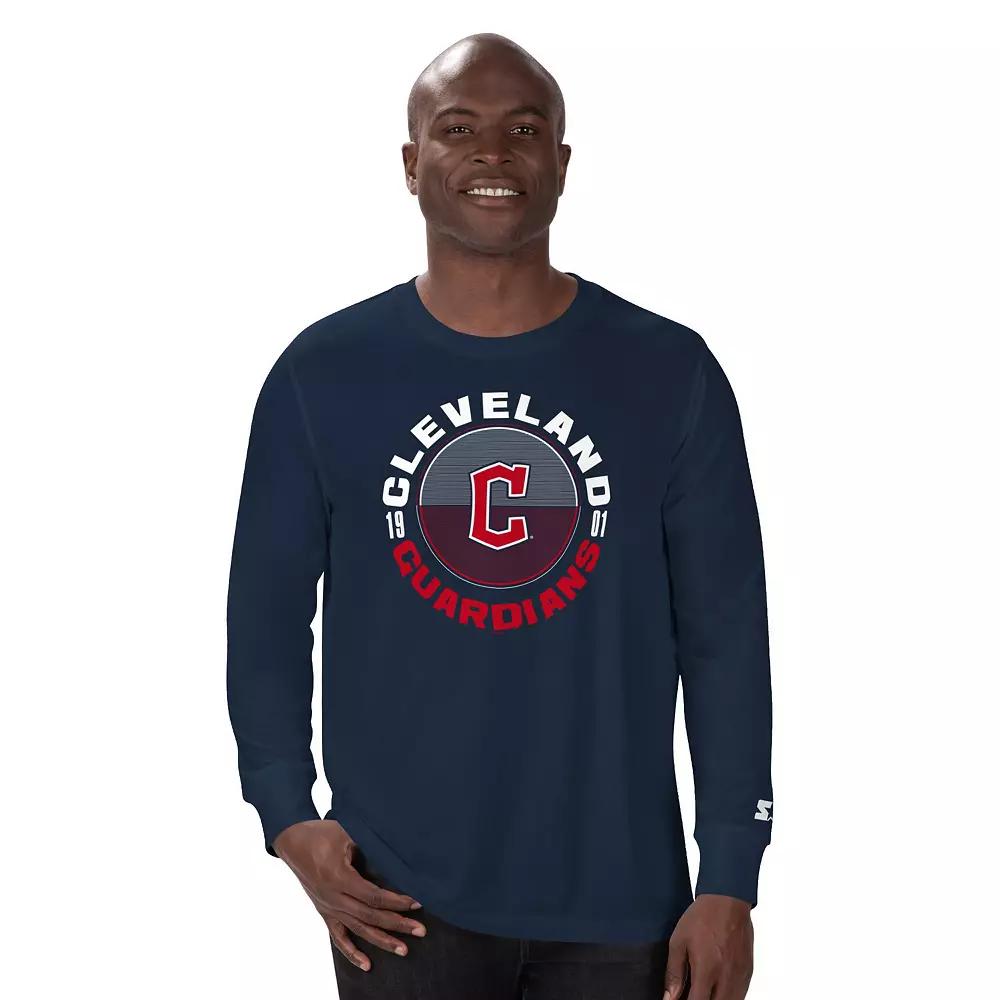 Men's Starter Navy Cleveland Guardians Halftime Long Sleeve T-Shirt,  Product Image