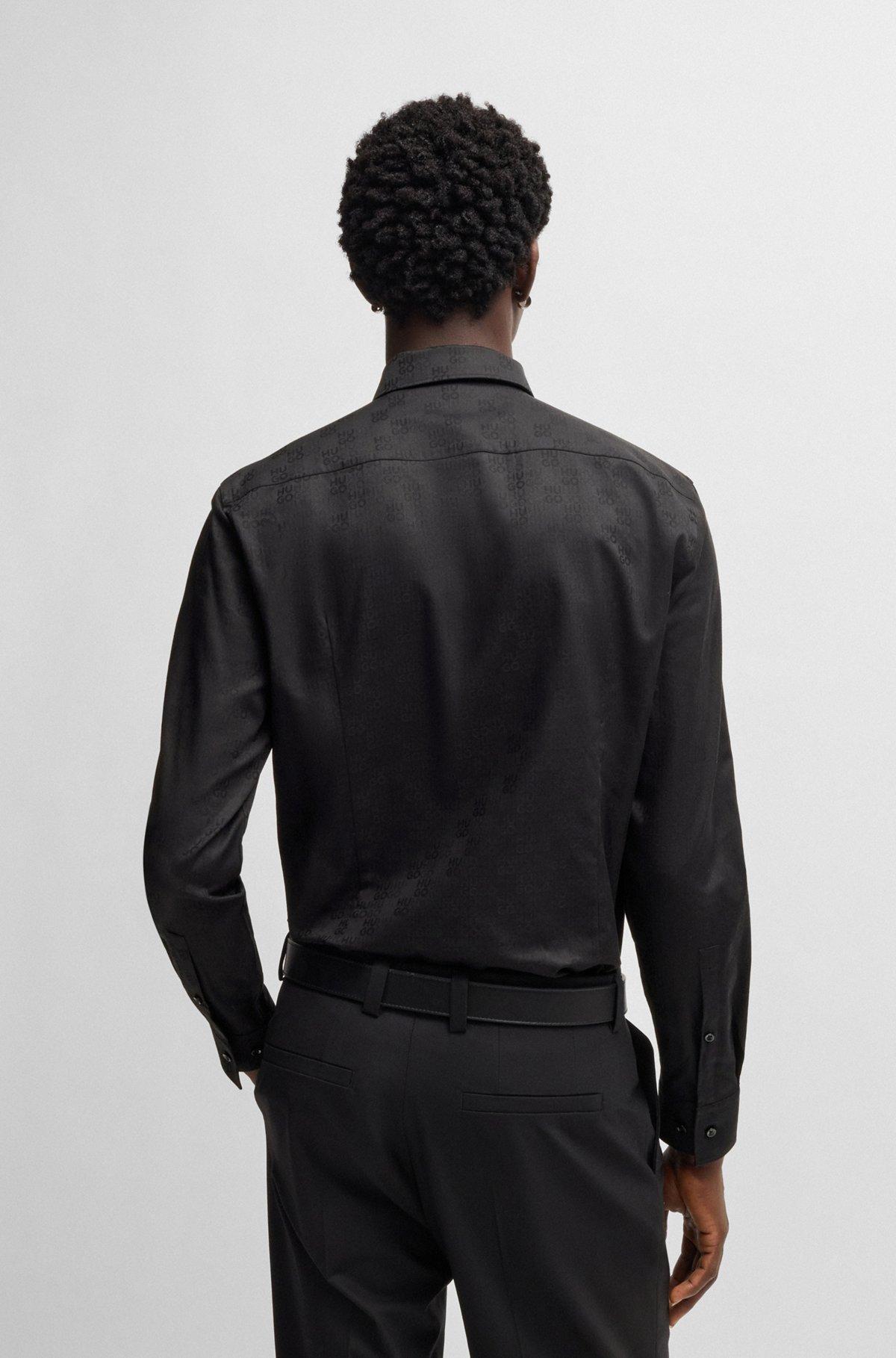 Slim-fit shirt in cotton with a stacked-logo jacquard Product Image