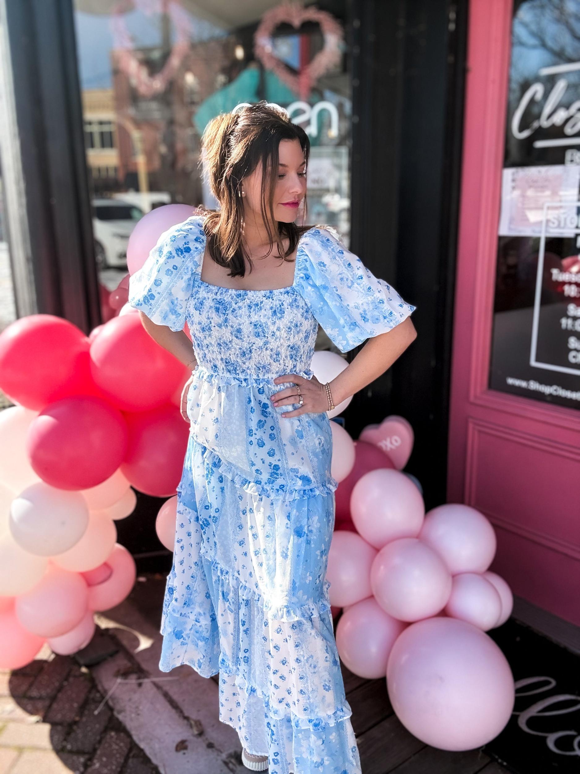 Patchwork Bubble Sleeve Maxi Dress Product Image