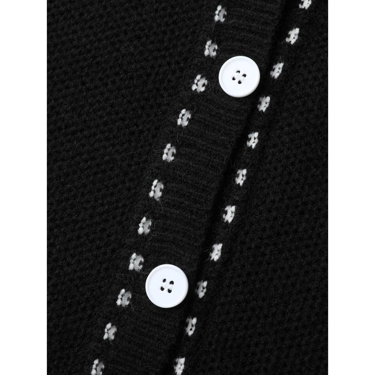 Plus Size Arc Hem Textured Color Contrast Knit Cardigan Black Women Leisure Loose Long Sleeve Casual Cardigans BloomChic 30/6X Product Image