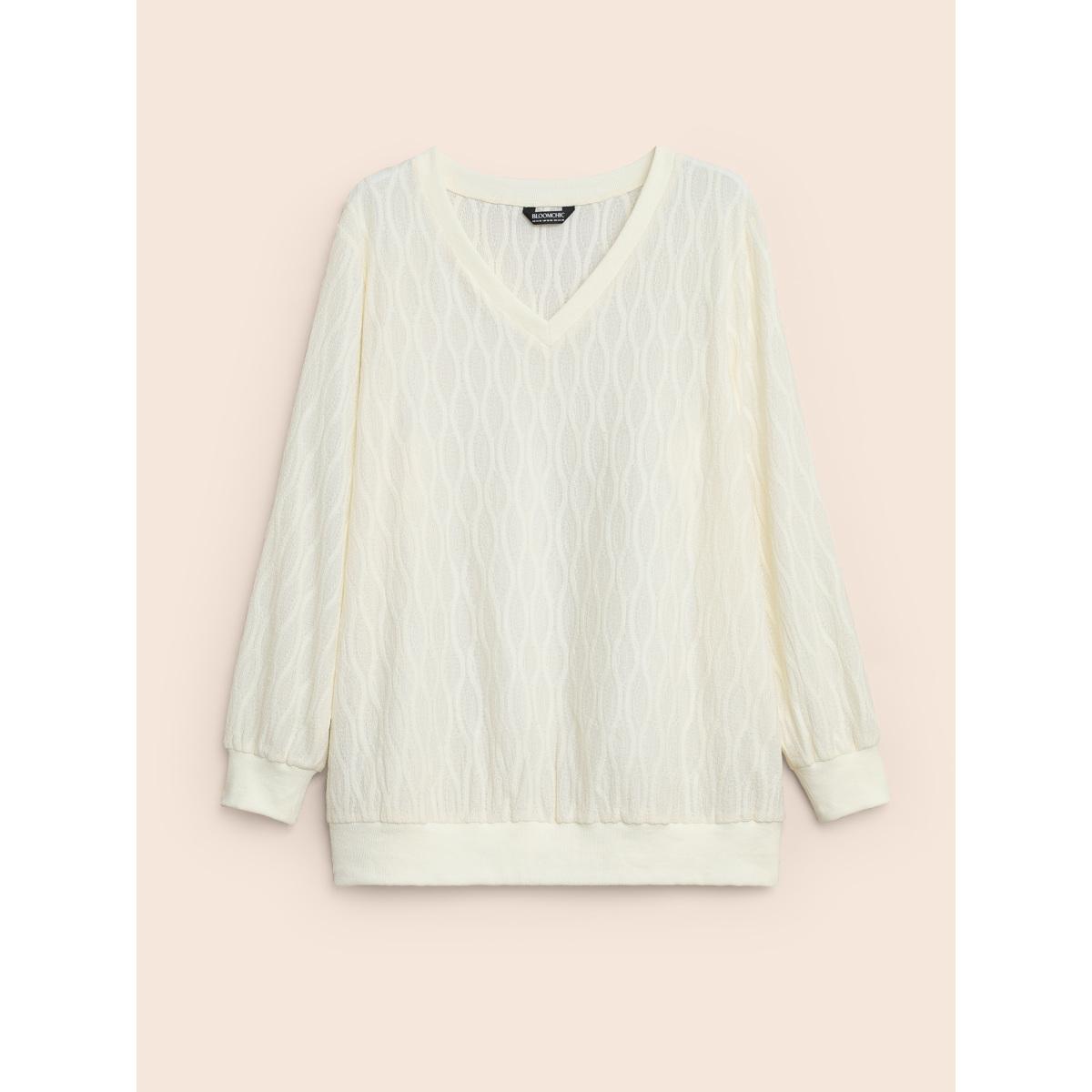 Plus Size Rib Knit Plain Elastic Cuffs Sweatshirt Women Ivory Timeless Non V-neck Elegant Sweatshirts BloomChic 30/6X Product Image