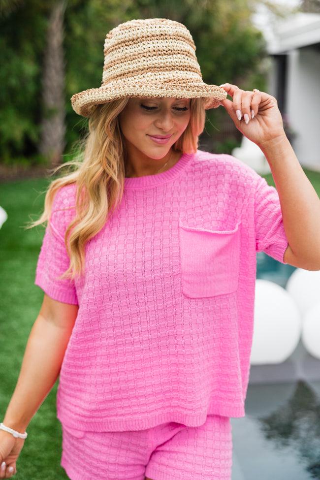 Perfectly Paired Bright Pink Sweater Top and Shorts Set FINAL SALE Product Image