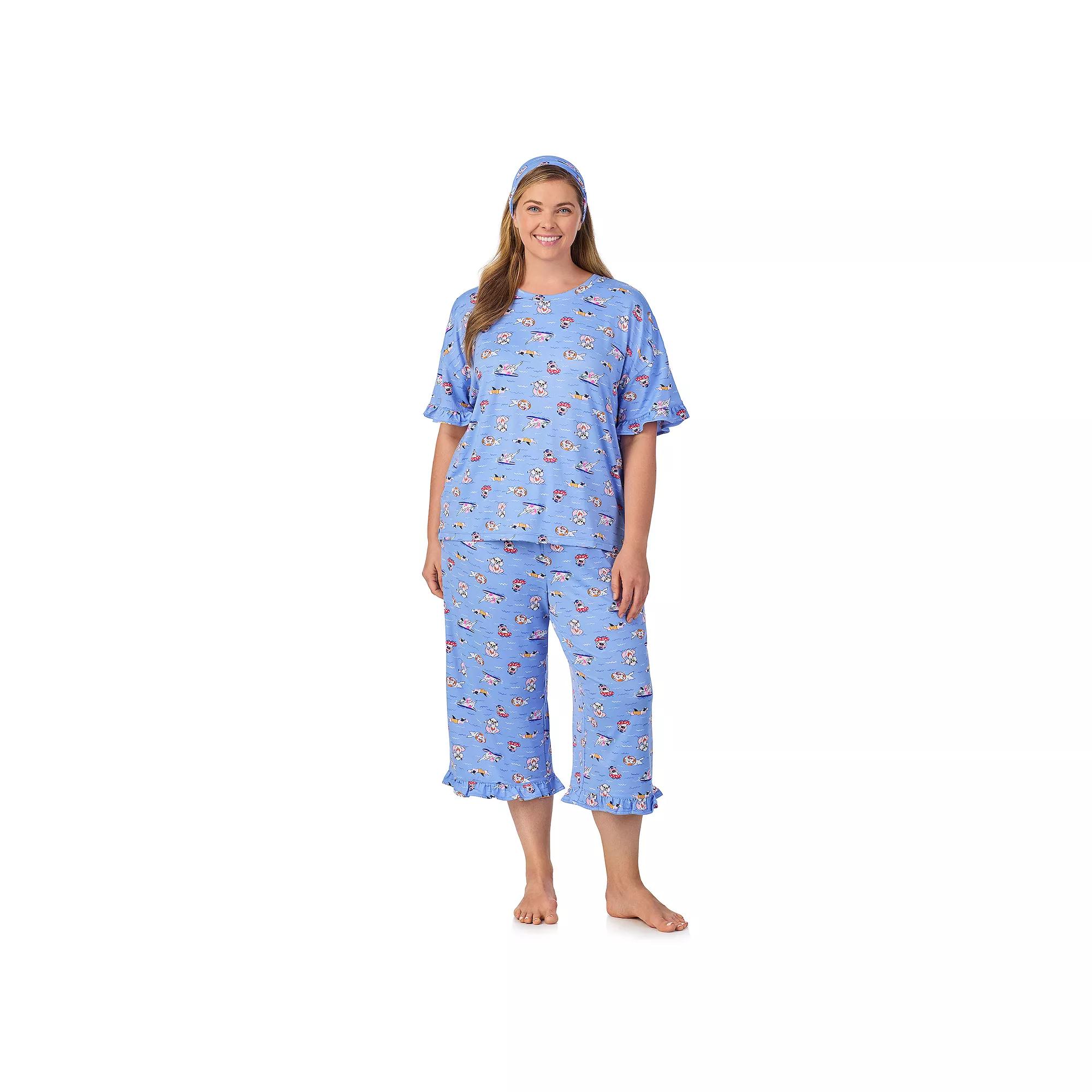 Plus Size Cuddl Duds® 3-Piece Short Sleeve Pajama Top, Cropped Pajama Pants & Headband Set, Women's, Size: 2XL, Peri Dogs Product Image