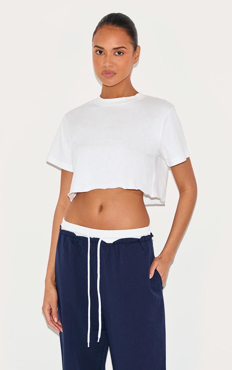Cotton White Oversized Crop T-Shirt Product Image