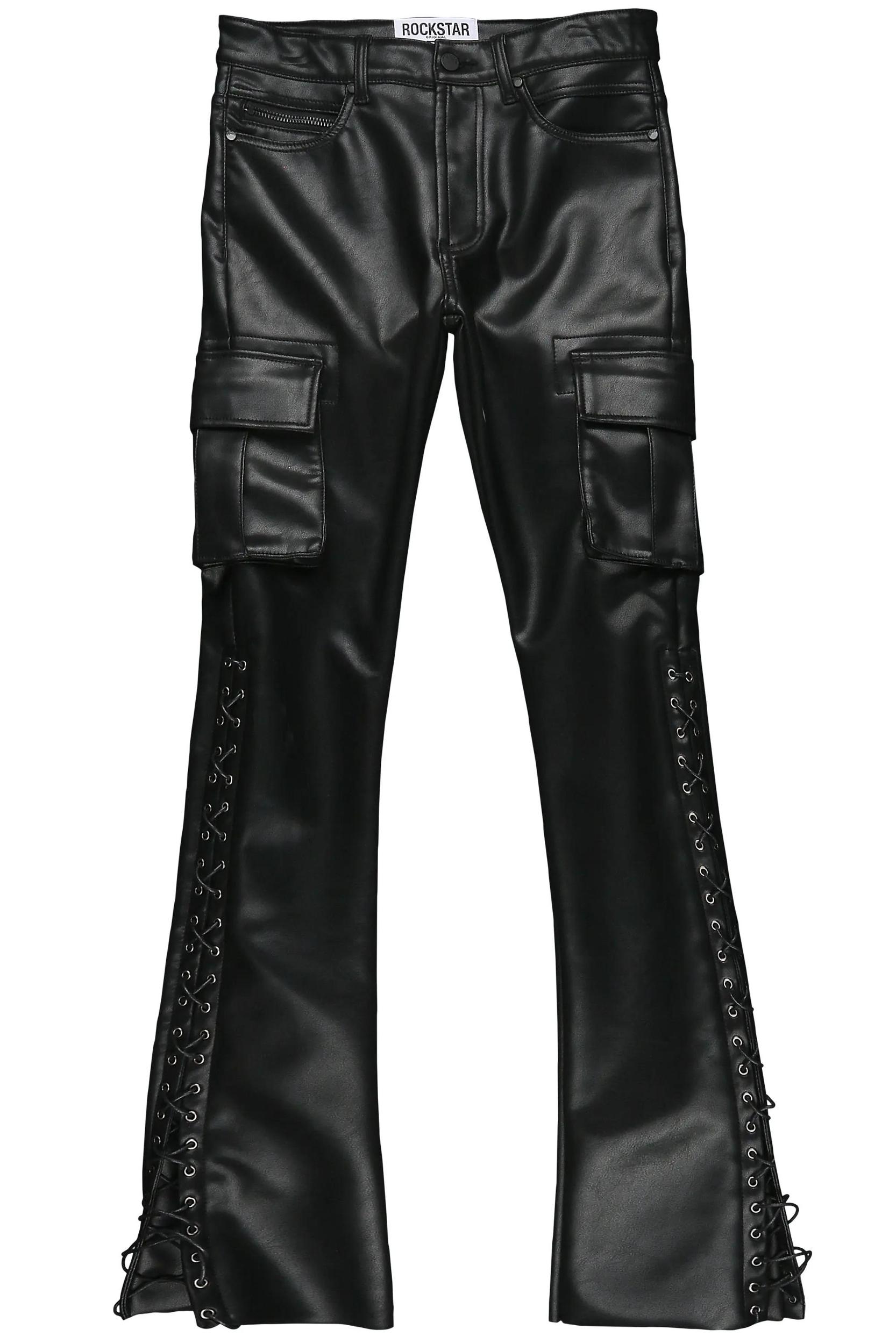 Honor Black Faux Leather Stacked Flare Jean Male Product Image