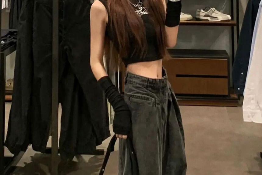 High Waist Washed Baggy Jeans Product Image