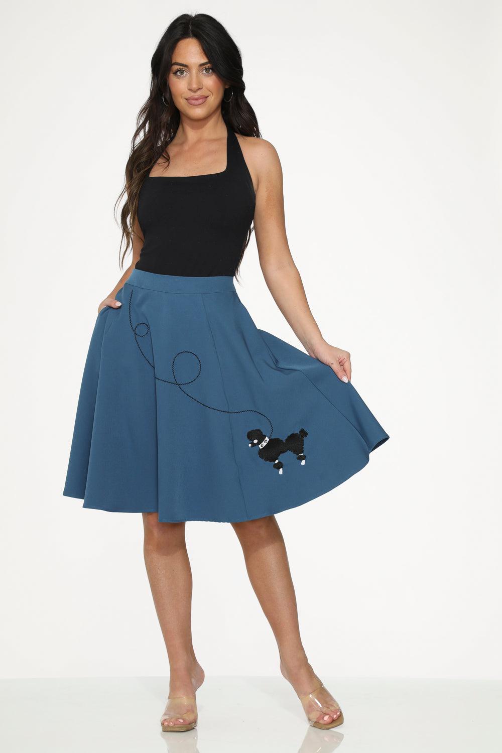 Blue Embroidered Poodle Swing Skirt Product Image