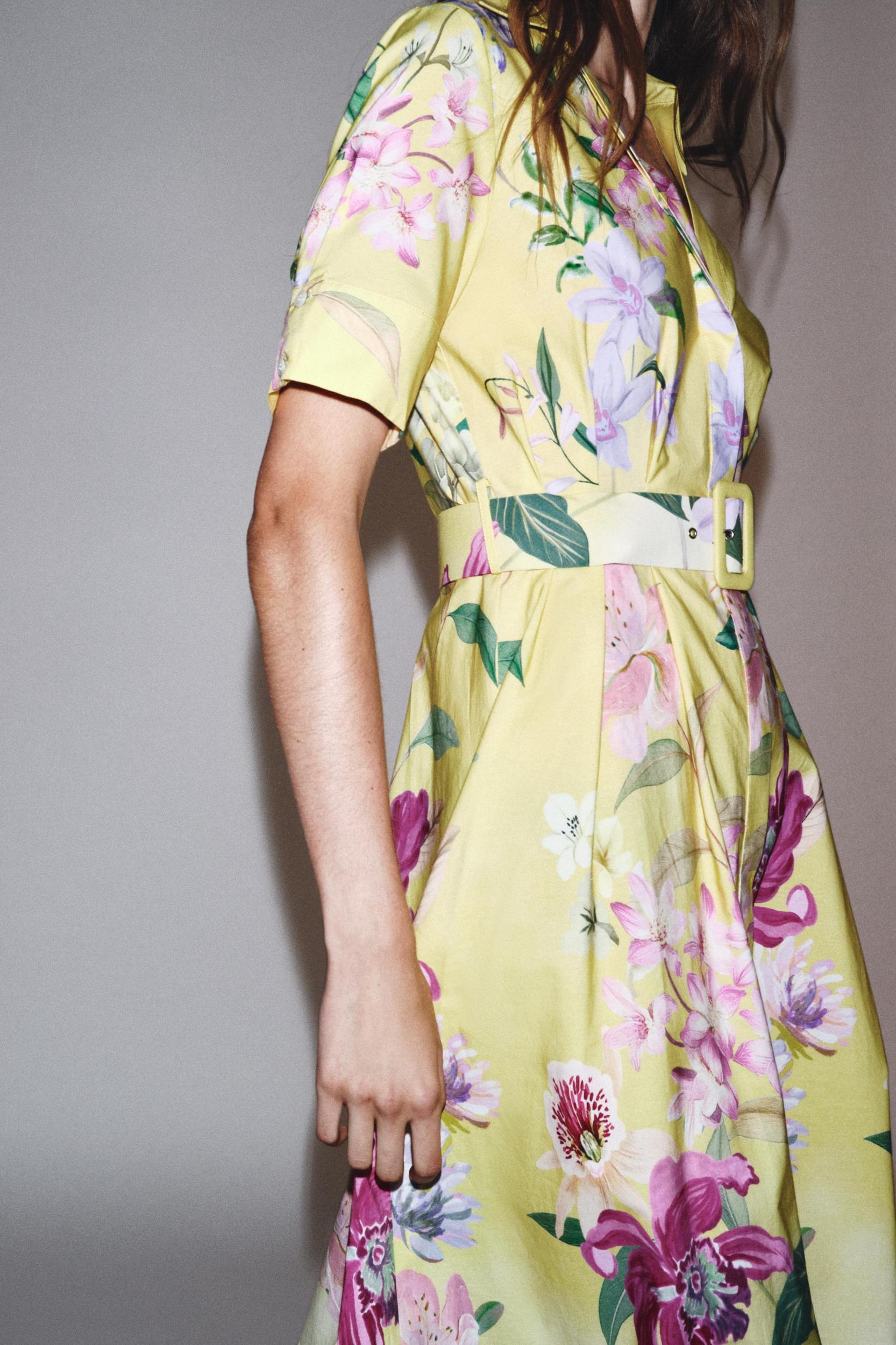 BELTED FLORAL PRINT MIDI DRESS Product Image