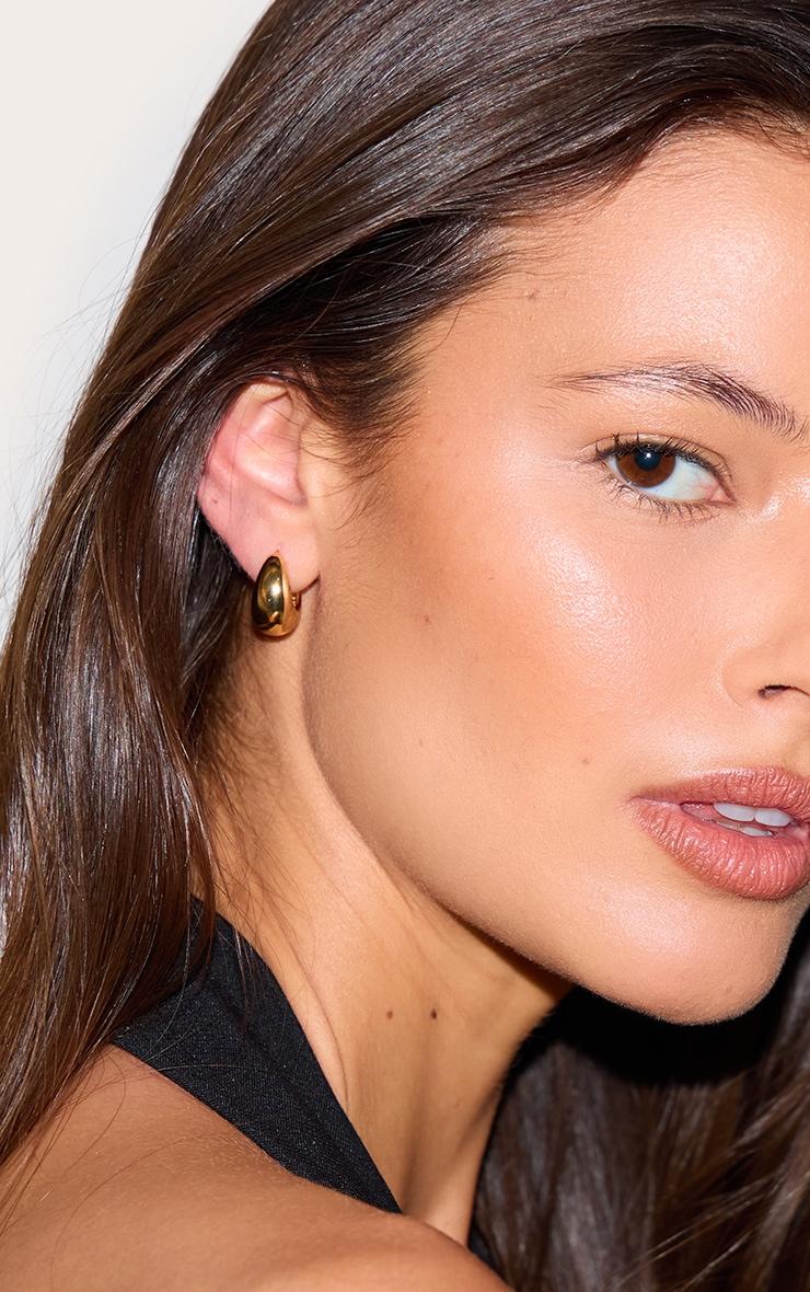 Real Gold Plated Drop Huggie Hoop Earrings Product Image