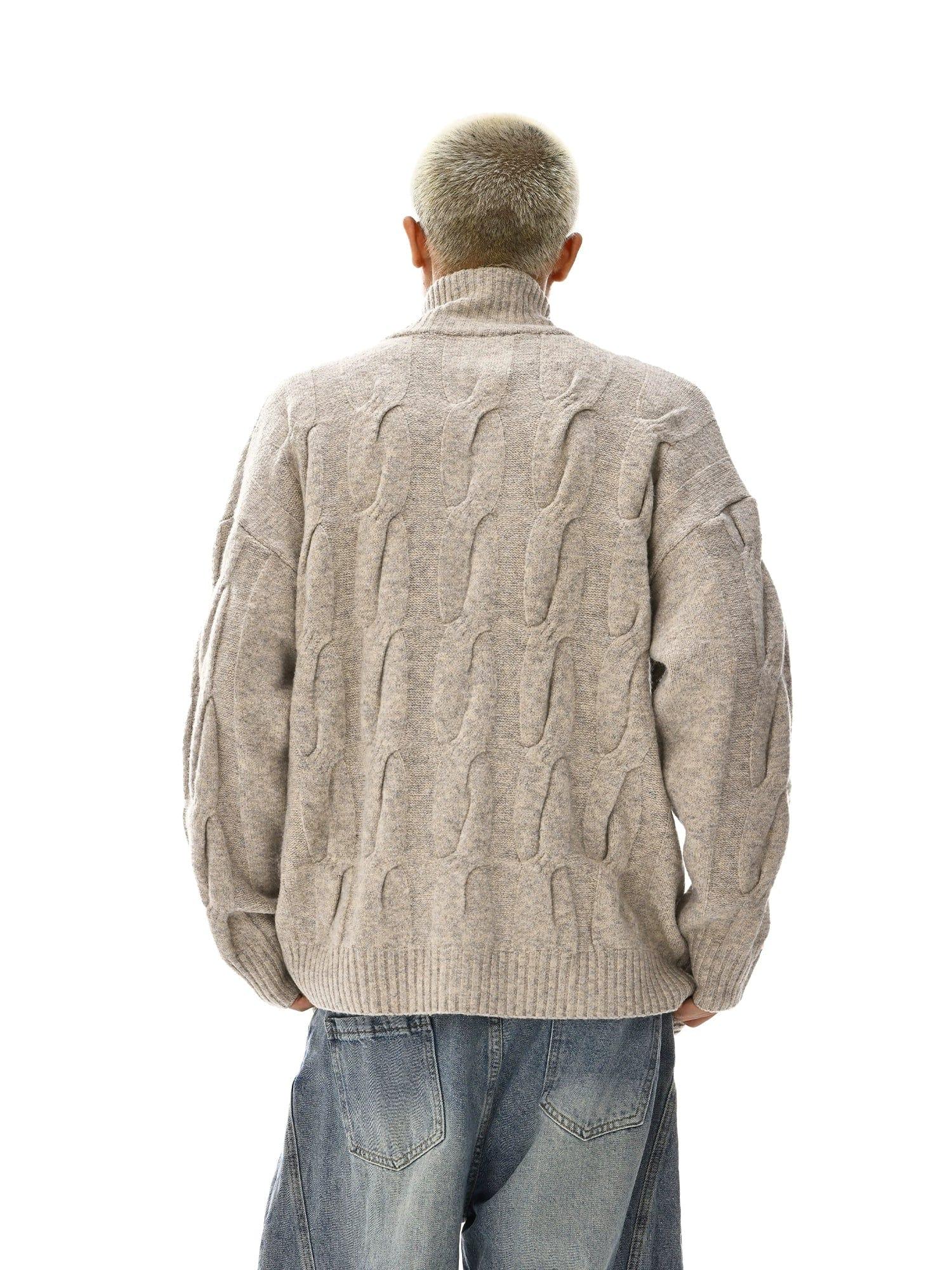 RT No. 12120 KHAKI TWIST KNIT ZIP-UP SWEATER Product Image