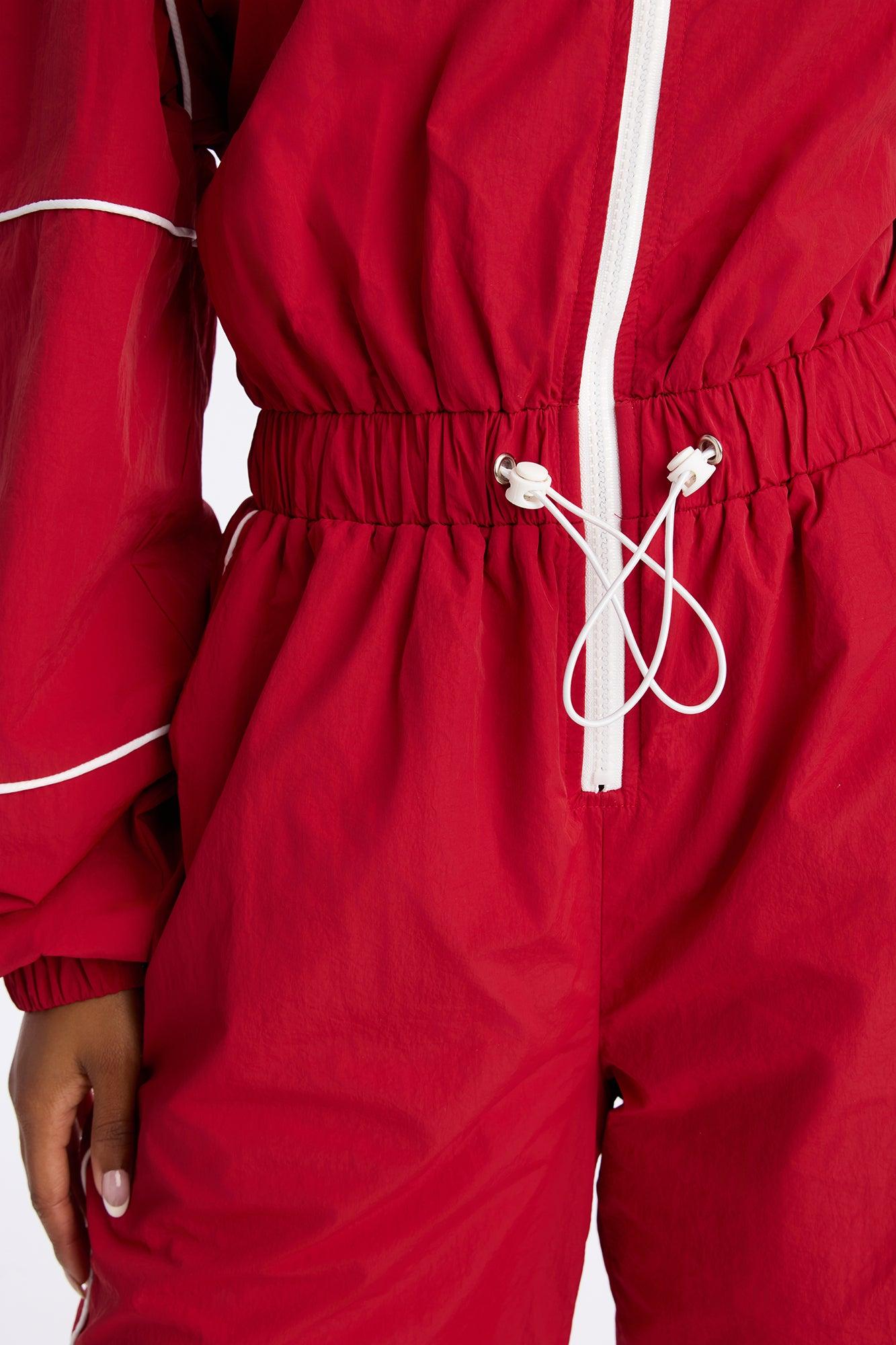 Chelsea Hooded Windbreaker Jumpsuit - Red Female Product Image