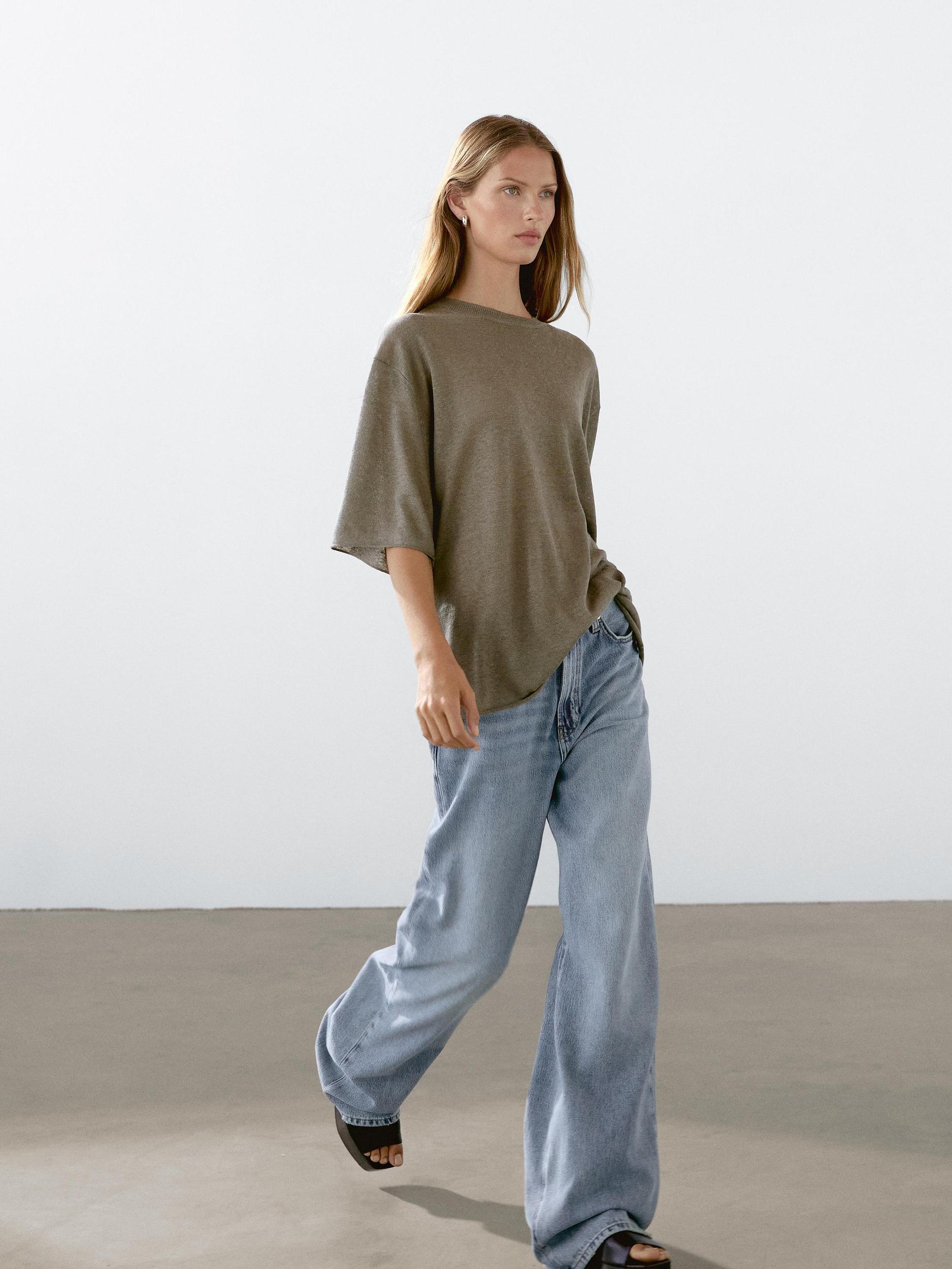 Linen oversize short sleeve sweater Product Image