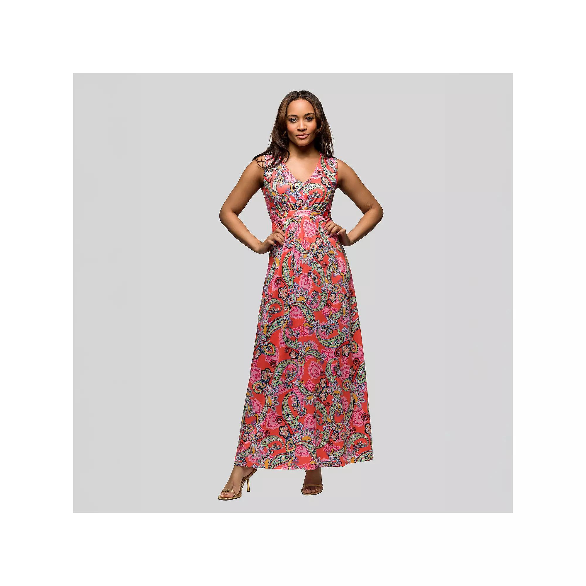 Women's 24Seven Comfort Apparel V-Neck Sleeveless Empire Waist Maxi Dress, Size: Small, Pink Team Product Image