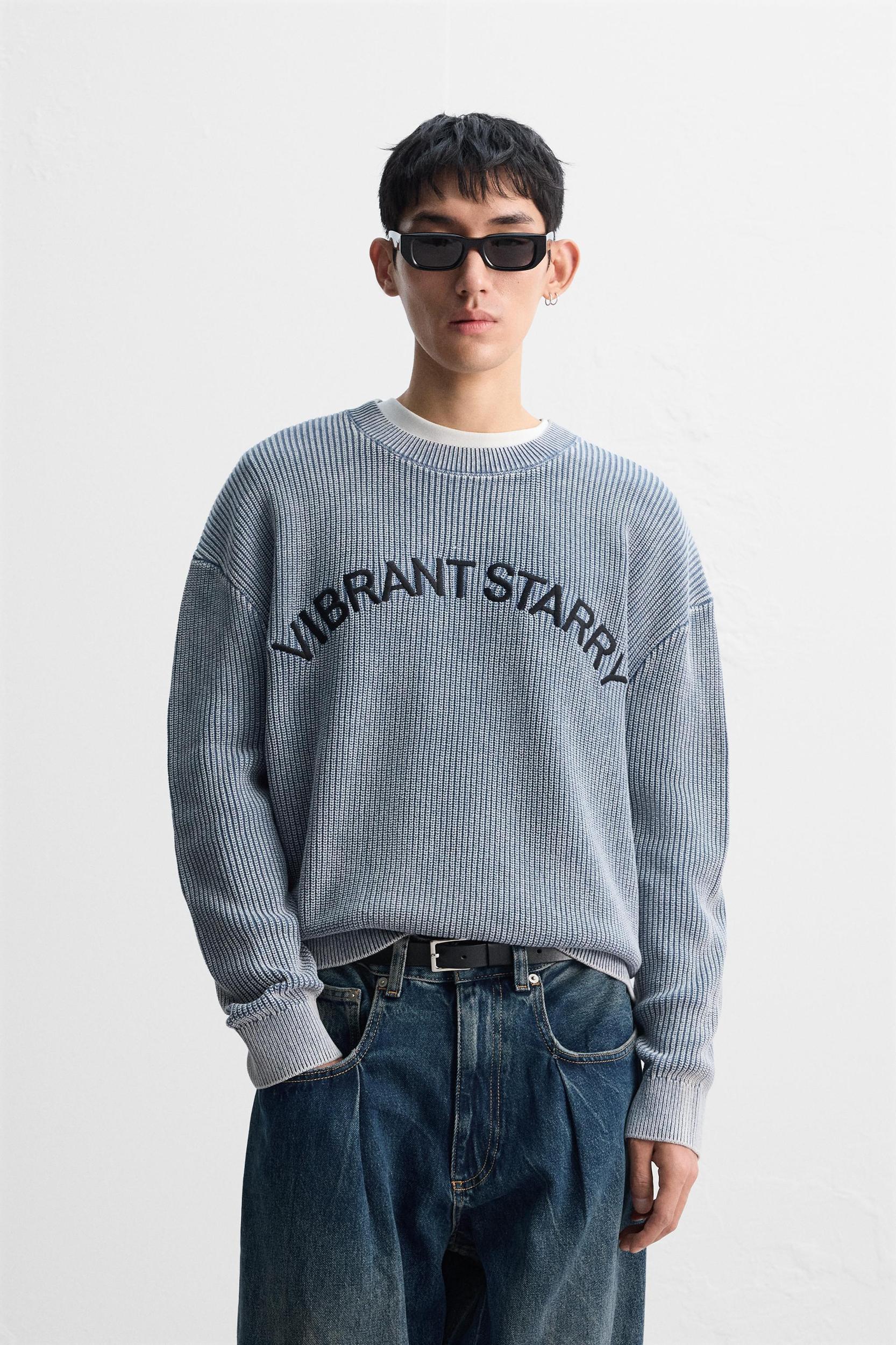 EMBROIDERED TEXT WASHED SWEATER Product Image
