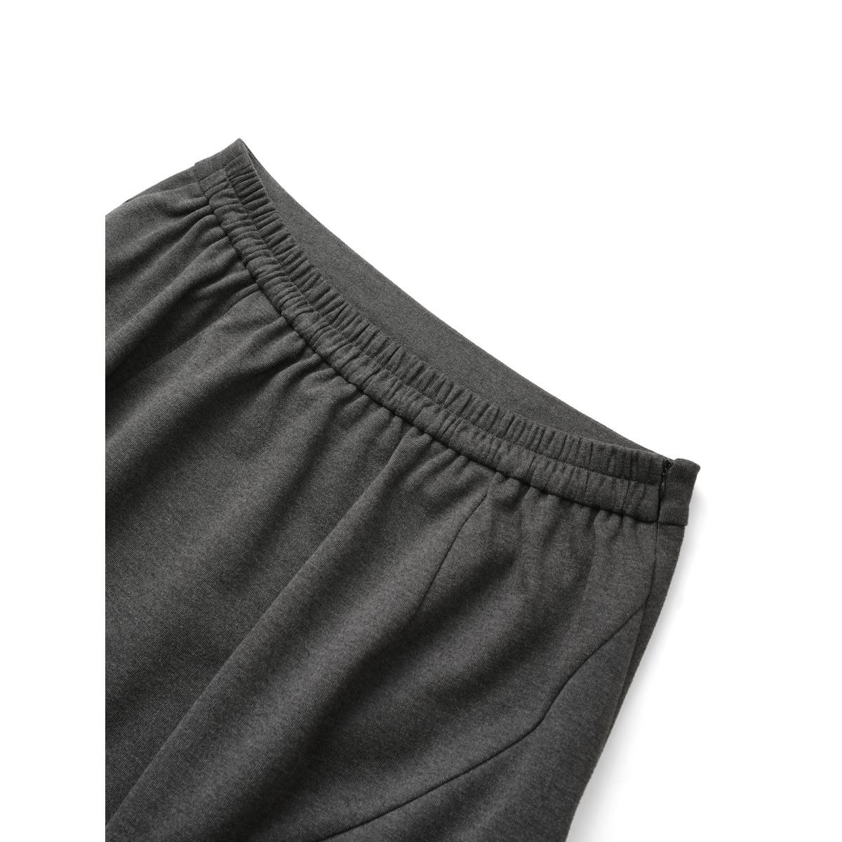 Plus Size Plain Heather Brushed Elastic Waist A Line Skirt Women DimGray Office A-line Low stretch Work Skirts BloomChic 18-20/2X Product Image