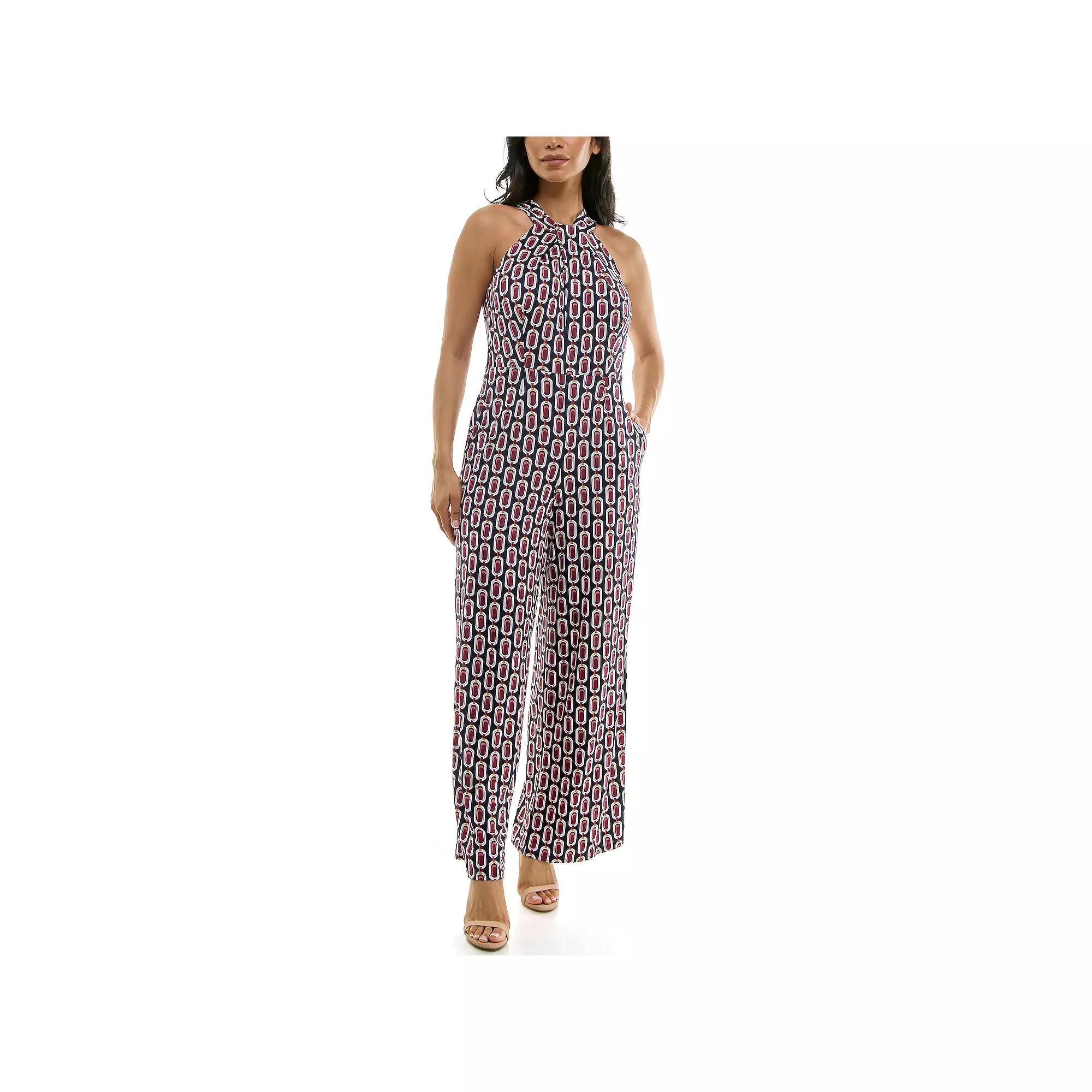 Women's Nina Leonard Printed Twist Neck Jumpsuit,  Product Image