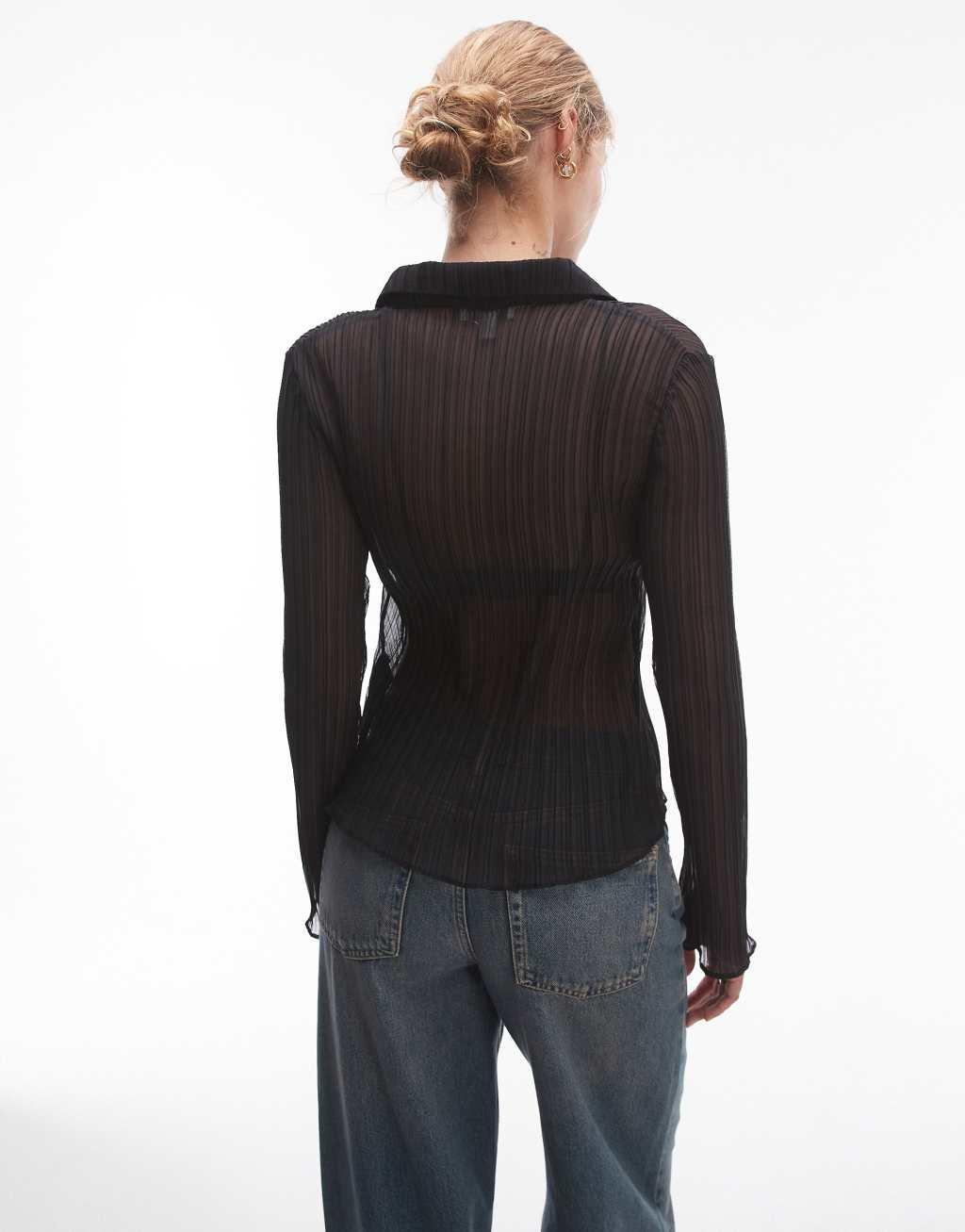 Topshop plisse shirt in black  Product Image