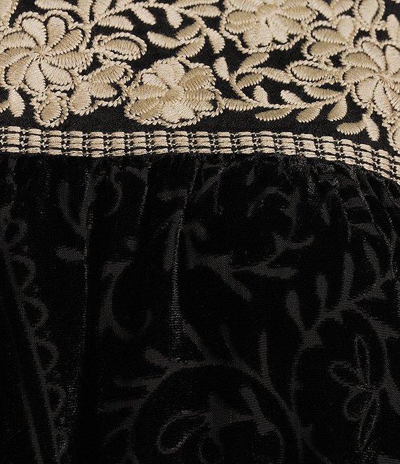 John Mark Woven Velvet Embroidered Round Neck 3/4 Sleeve Top Product Image