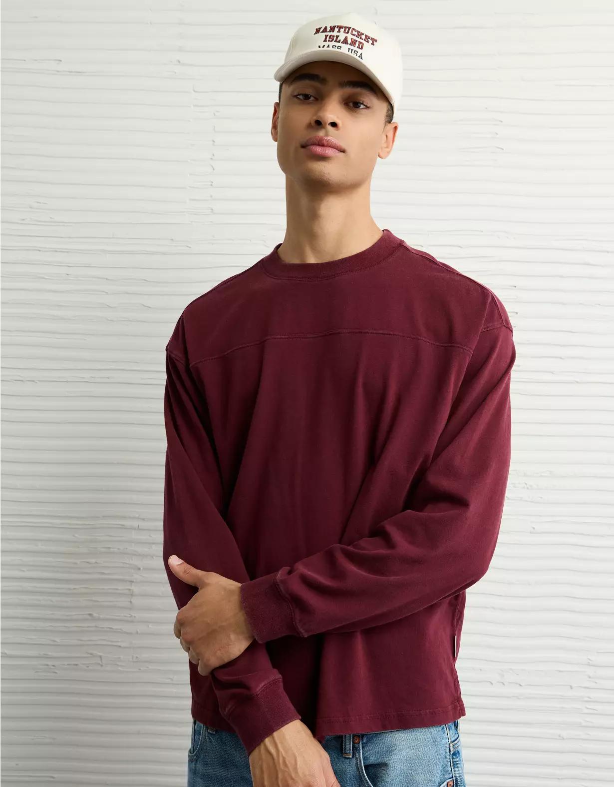 AE Long-Sleeve Boxy Sueded Jersey T-Shirt Product Image