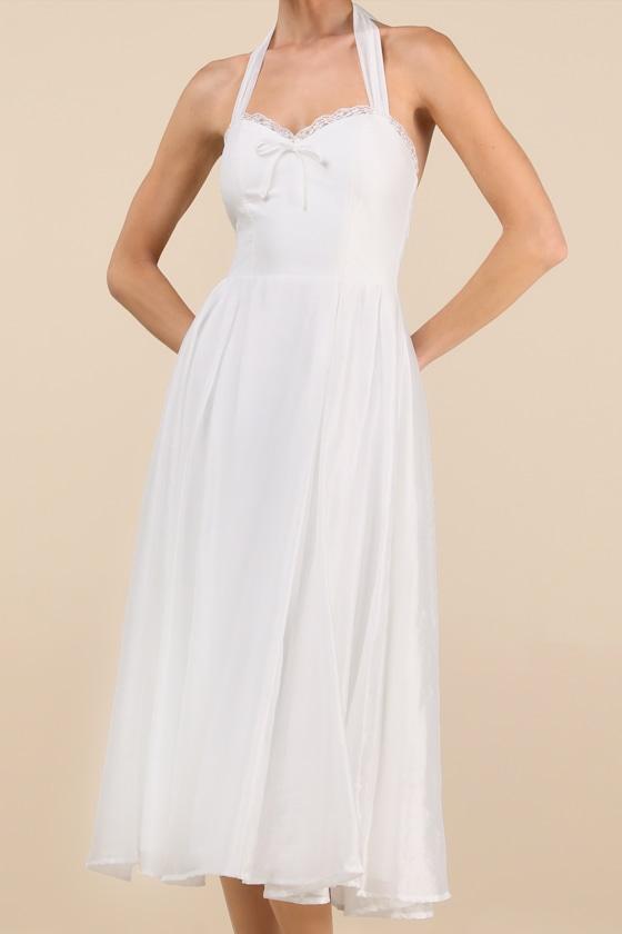 Galia White Lace Halter Midi Dress Product Image