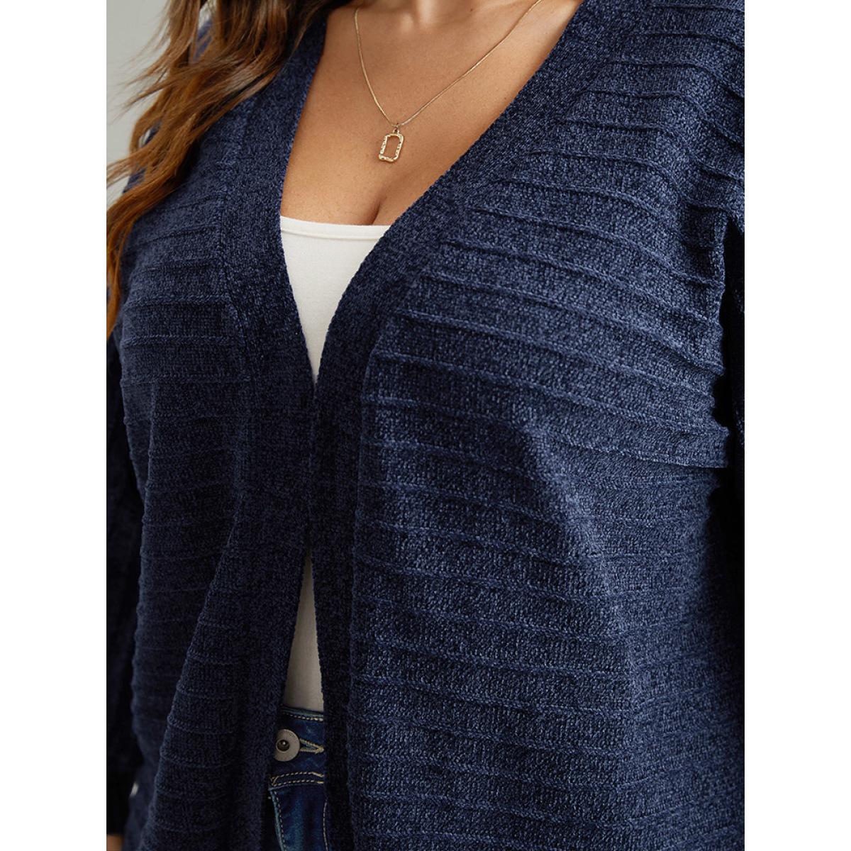 Plus Size Plain Textured Dolman Sleeve Arc Hem Cardigan Indigo Women Casual Loose Long Sleeve Dailywear Cardigans BloomChic 18-20/2X Product Image