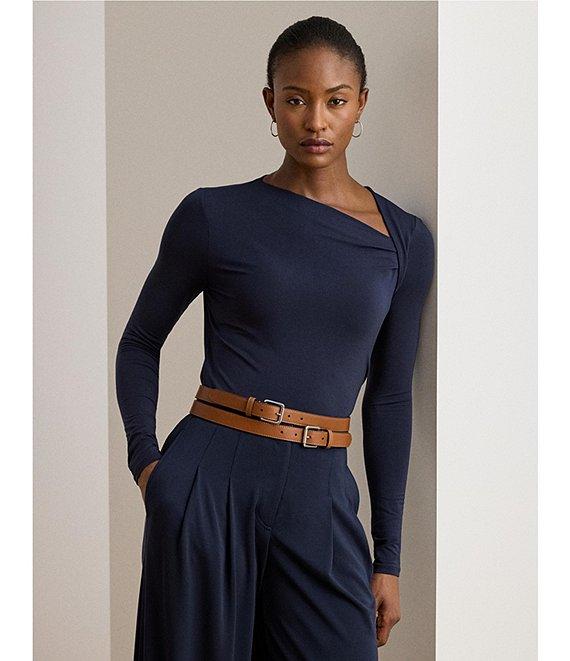Lauren Ralph Lauren Stretch Jersey Asymmetrical Neck Long Sleeve Top Product Image