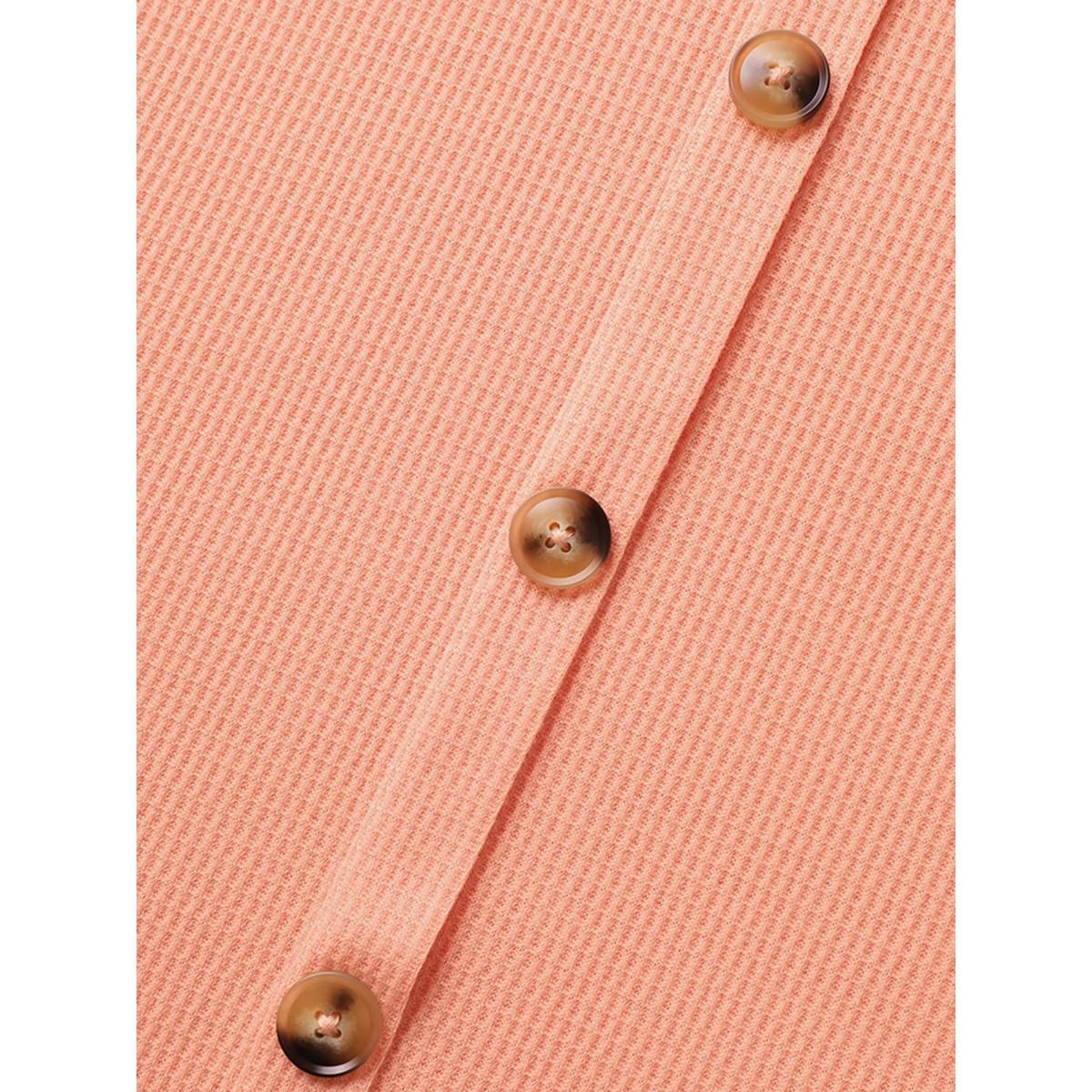 Plus Size Solid Button Detail Waffle Knit Tank Top Women Coral Casual Button Round Neck Everyday Tank Tops Camis BloomChic 12/L Product Image