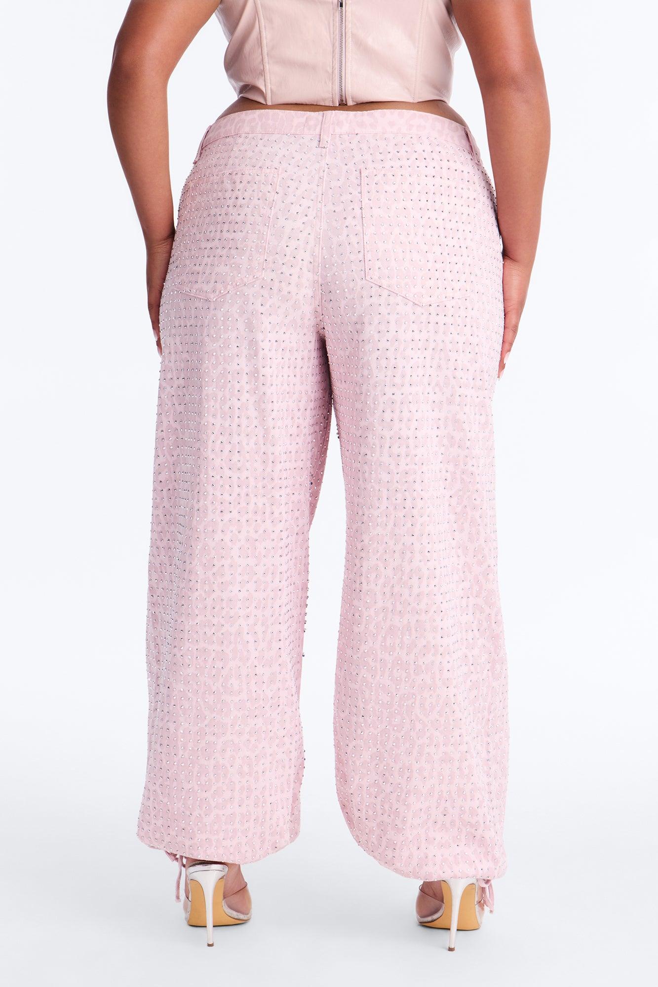 Look Don't Talk Embellished Leopard Jogger Pant - Pink Female Product Image