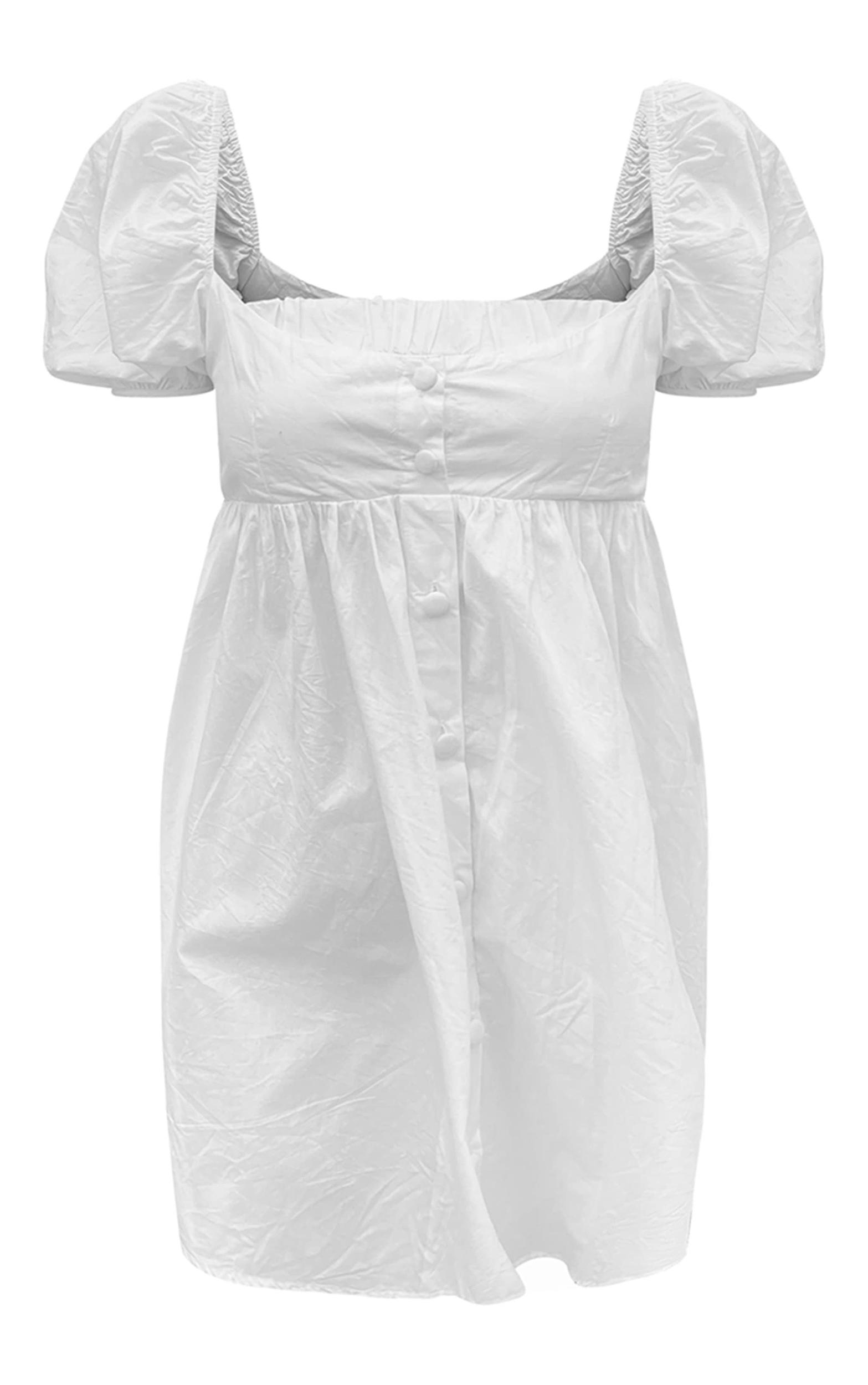 White Cotton Button Down Smock Dress Product Image