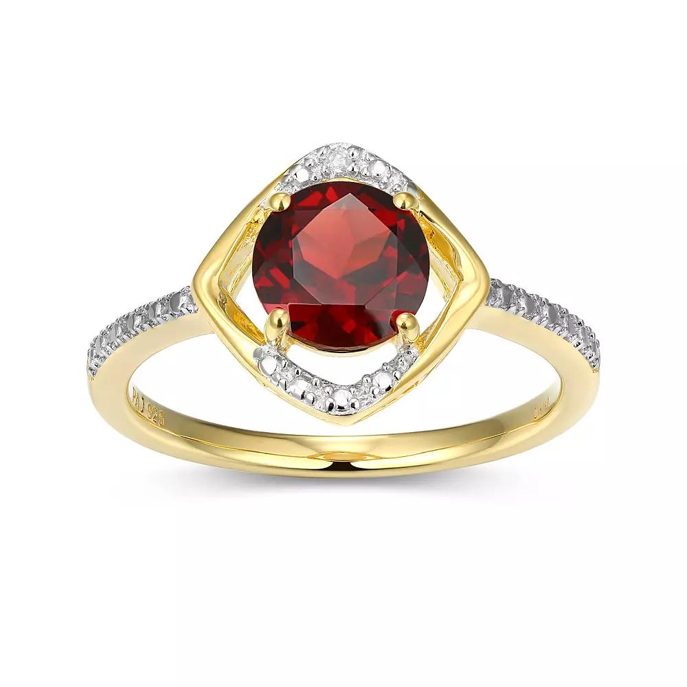 18k Gold Plated Sterling Silver Gemstone & Diamond Accent Halo Ring, Women's, January Gen Red Product Image