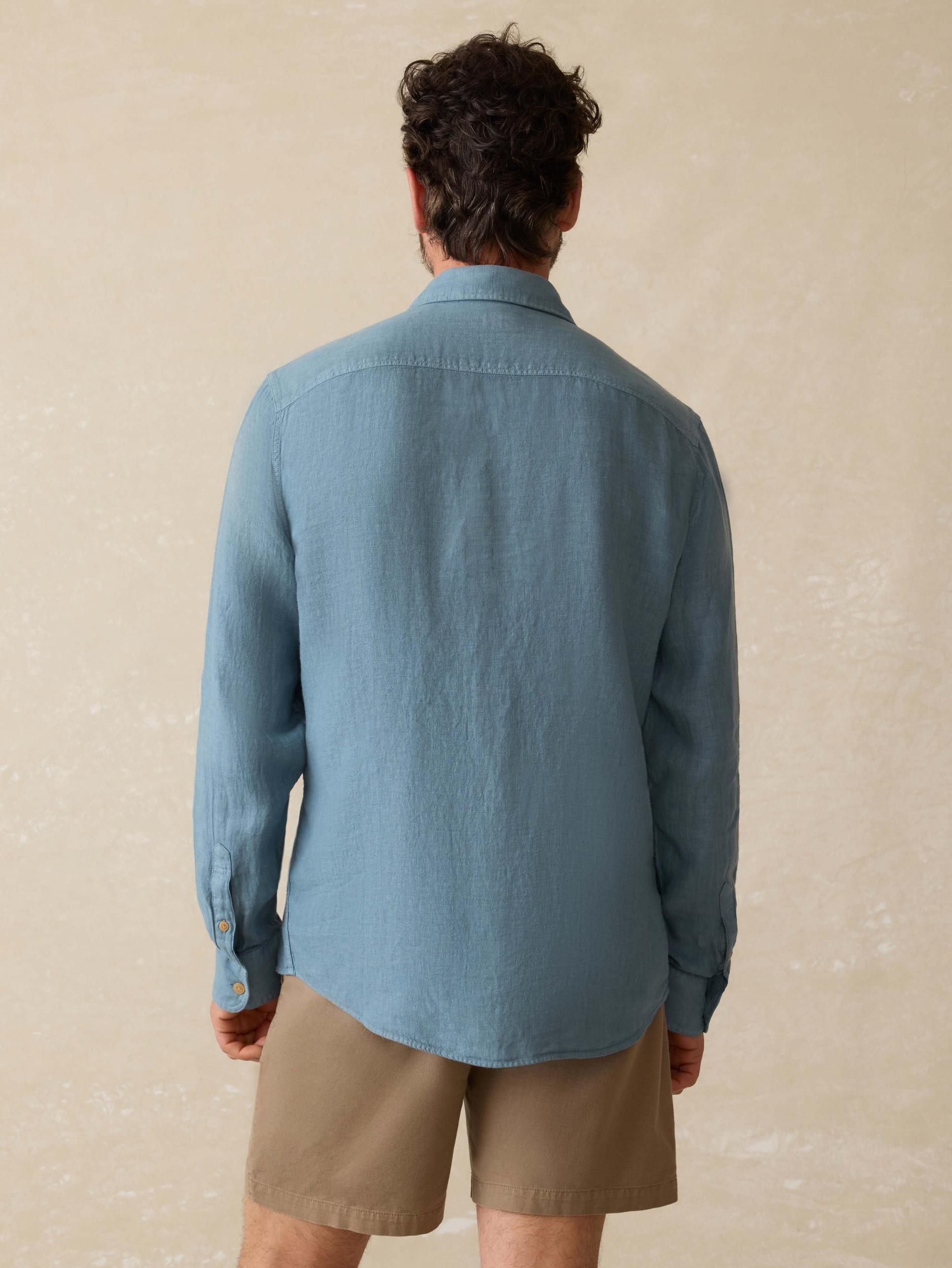 Irish Linen Safari Shirt - Deep Marine Male Product Image