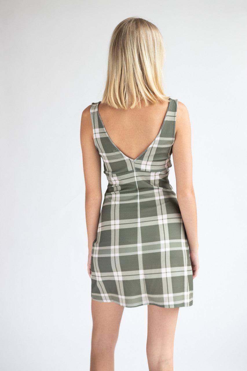 Plunge Neck Plaid Dress Product Image