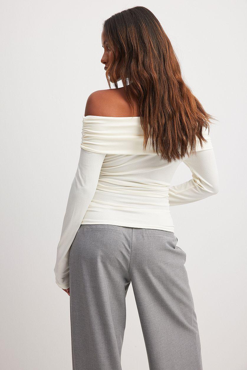 Off Shoulder Jersey Top Offwhite Product Image