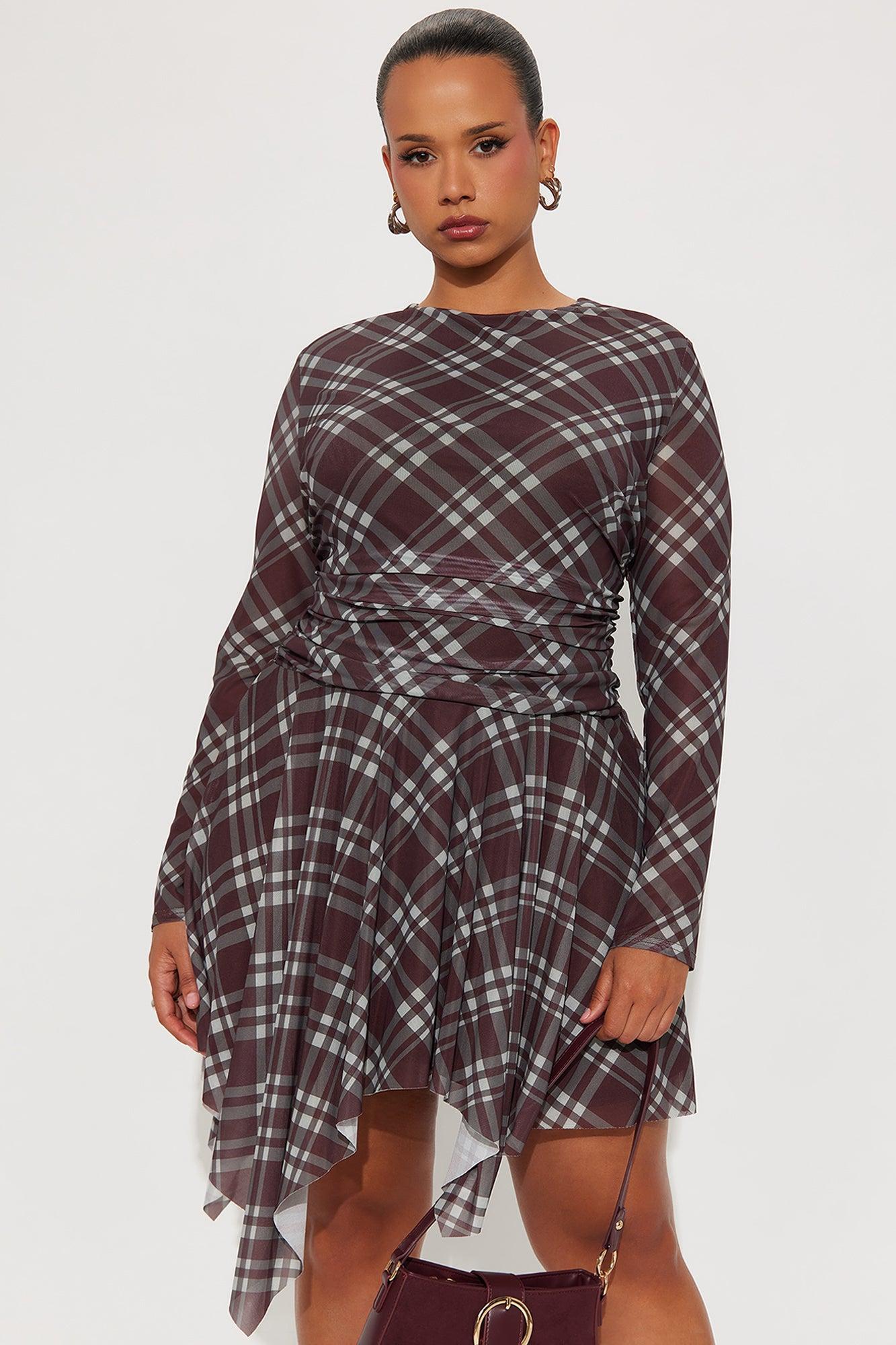 Hallie Asymmetrical Plaid Mini Dress - Brown/combo Female Product Image