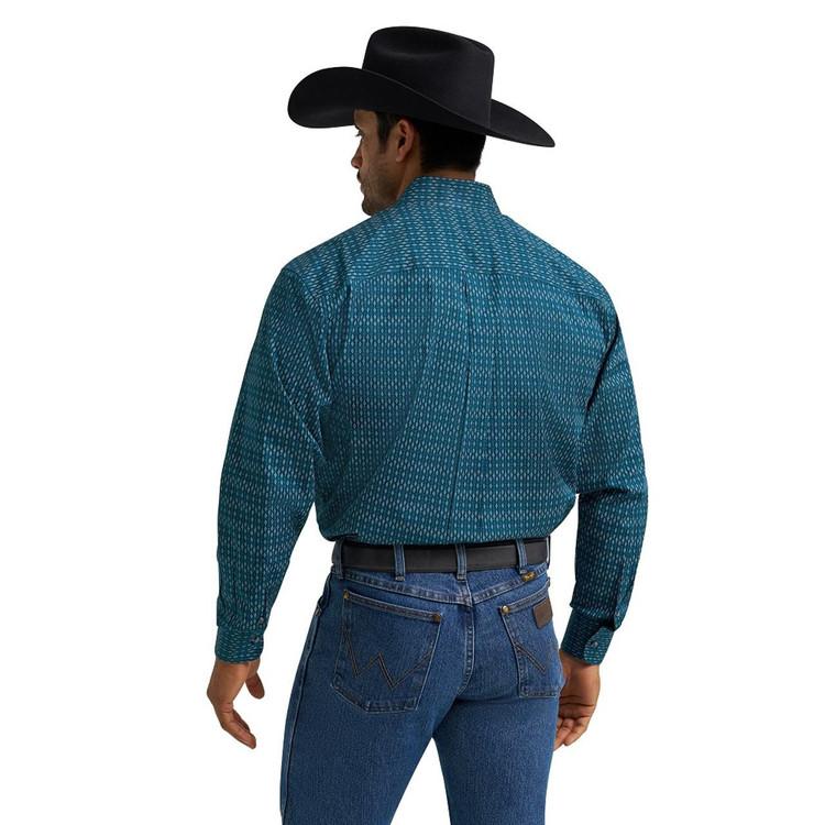 Wrangler® Men's L/S Blue Diamond Print Button Shirt Product Image
